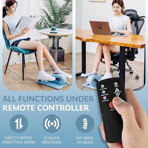 Under Desk Elliptical Exercise Machine, Electric Leg Exerciser with 12 Blue