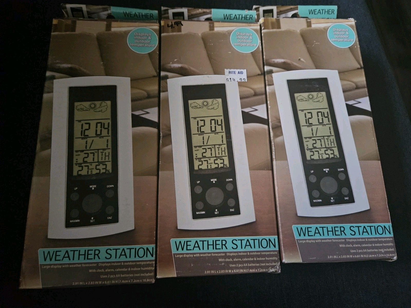 Lot Of 3 Digital Weather Stations Thermometer Temperature, Clock Alarm,Outdoor