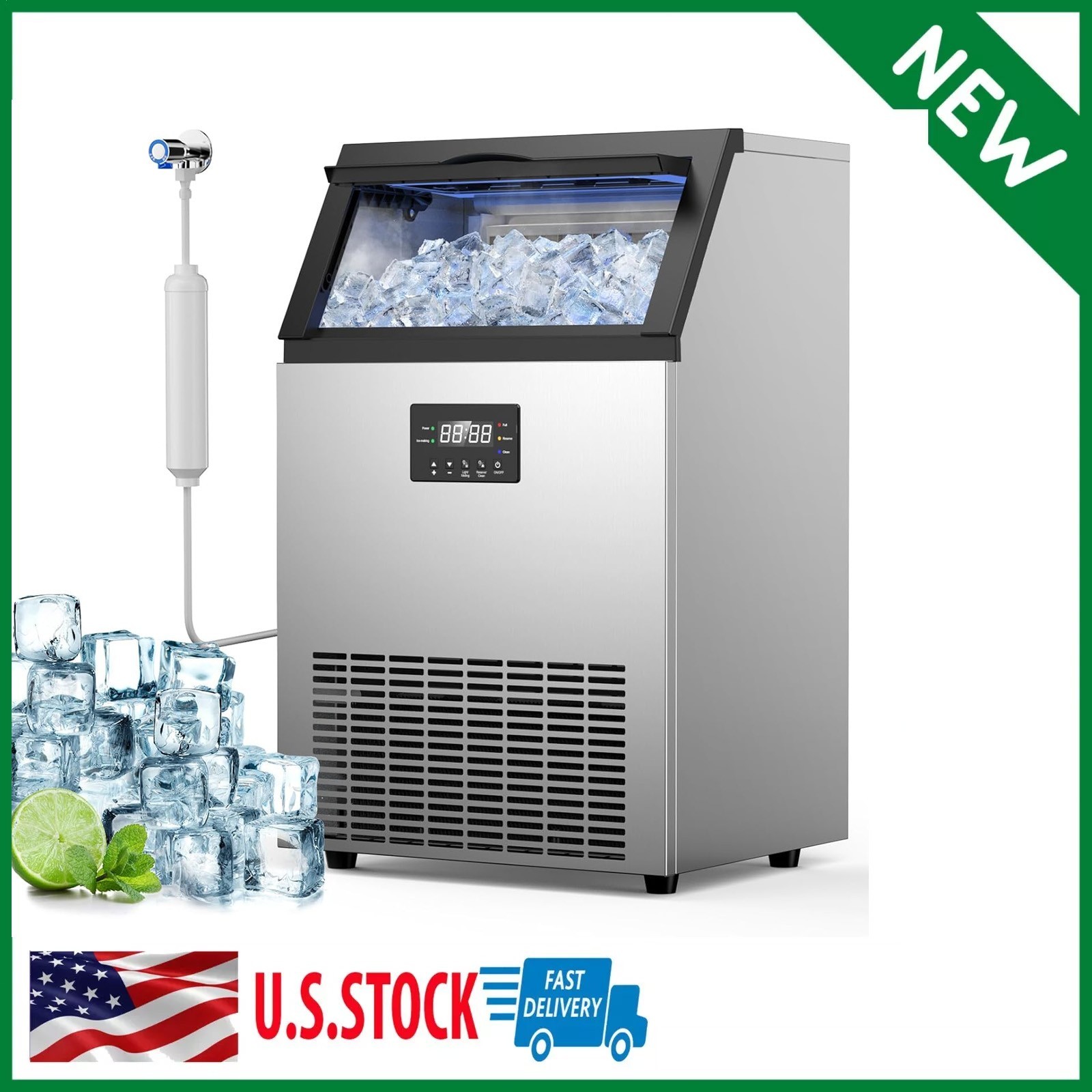 Countertop Ice Maker Machine, Commercial Ice Machine with 40 LBS Storage Bin