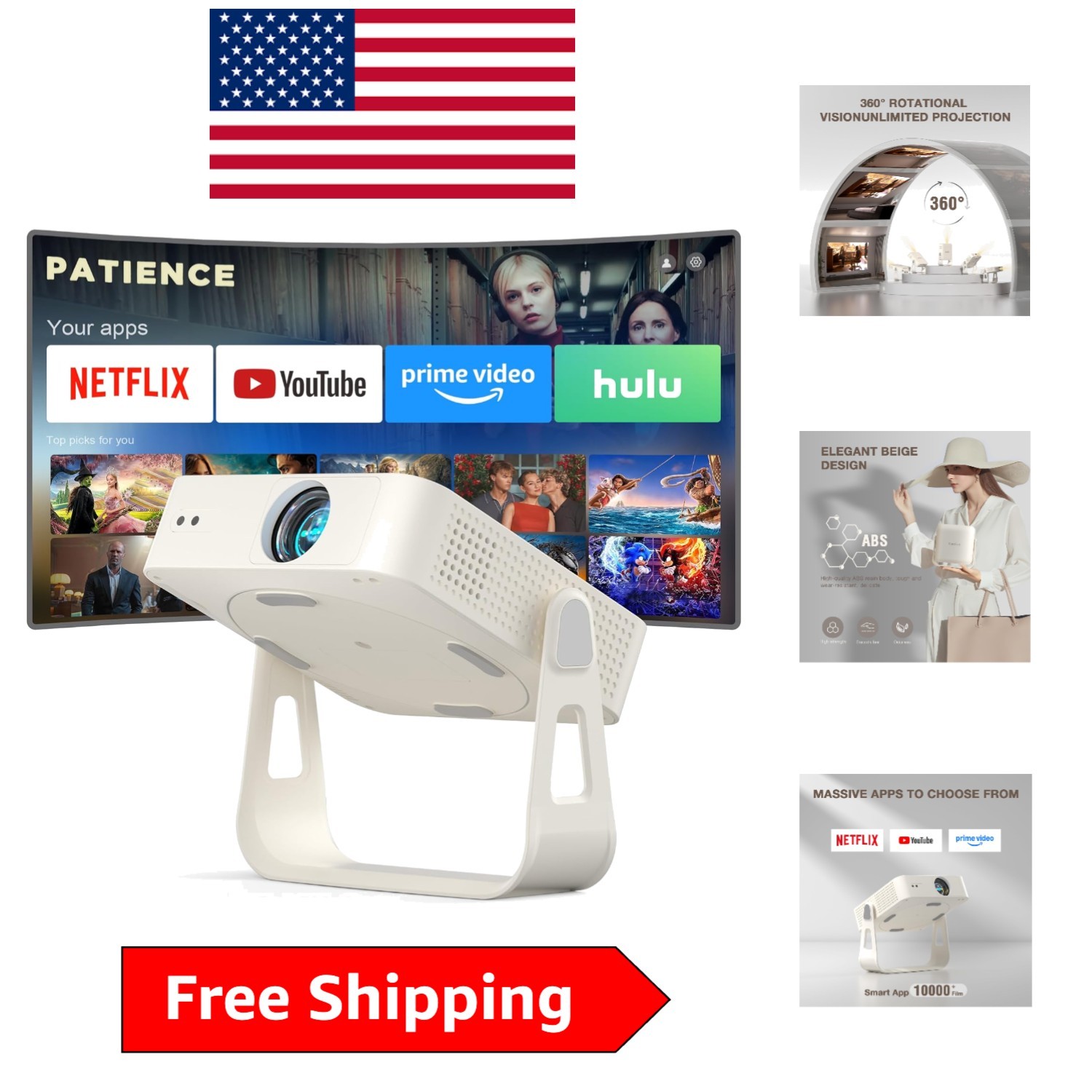4K Smart Mini Projector with WiFi & Bluetooth - Portable 1080P Home Theater