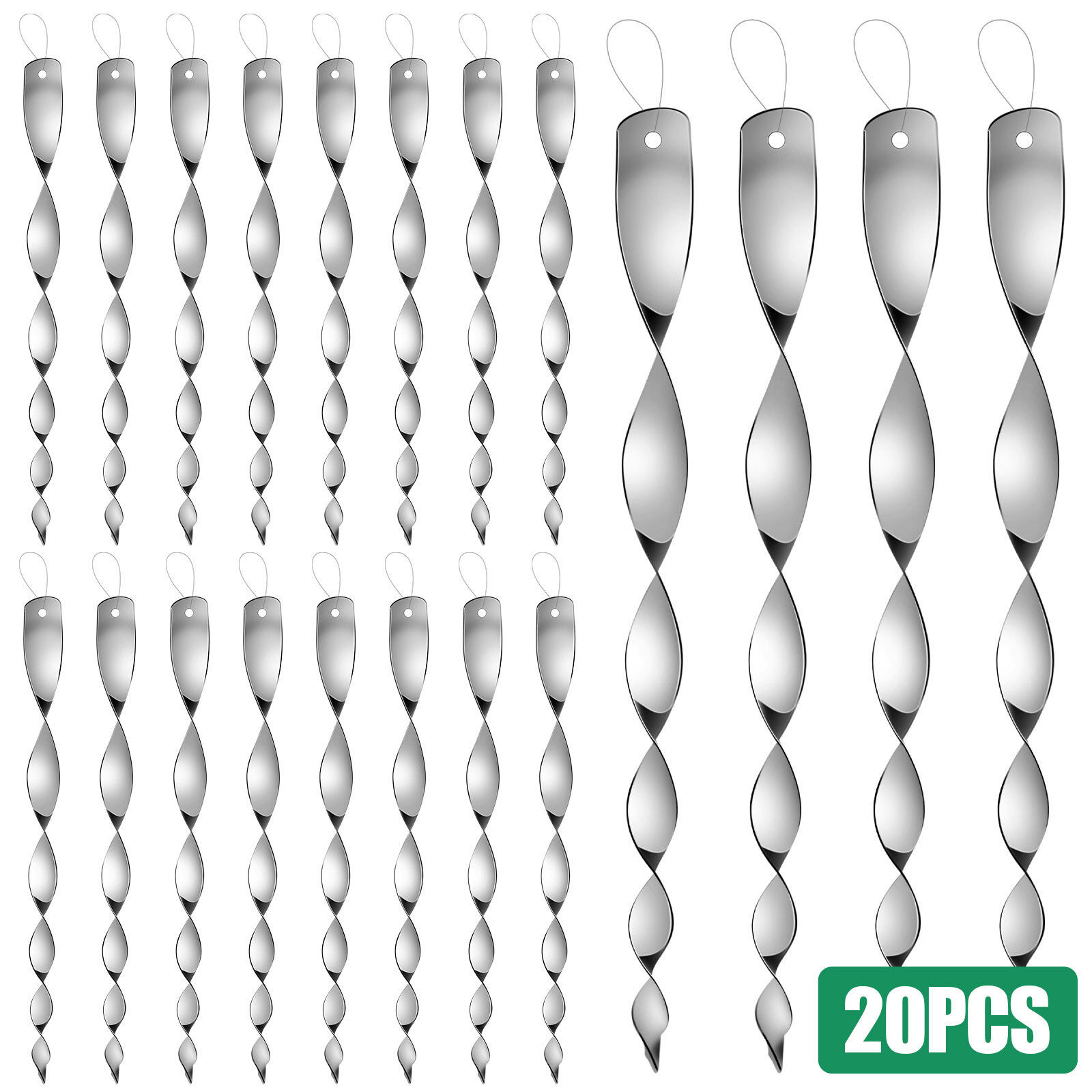 20PCS 11.4" Hanging Bird Repellent Rods Reflective Wind Spinners Outdoor Garden