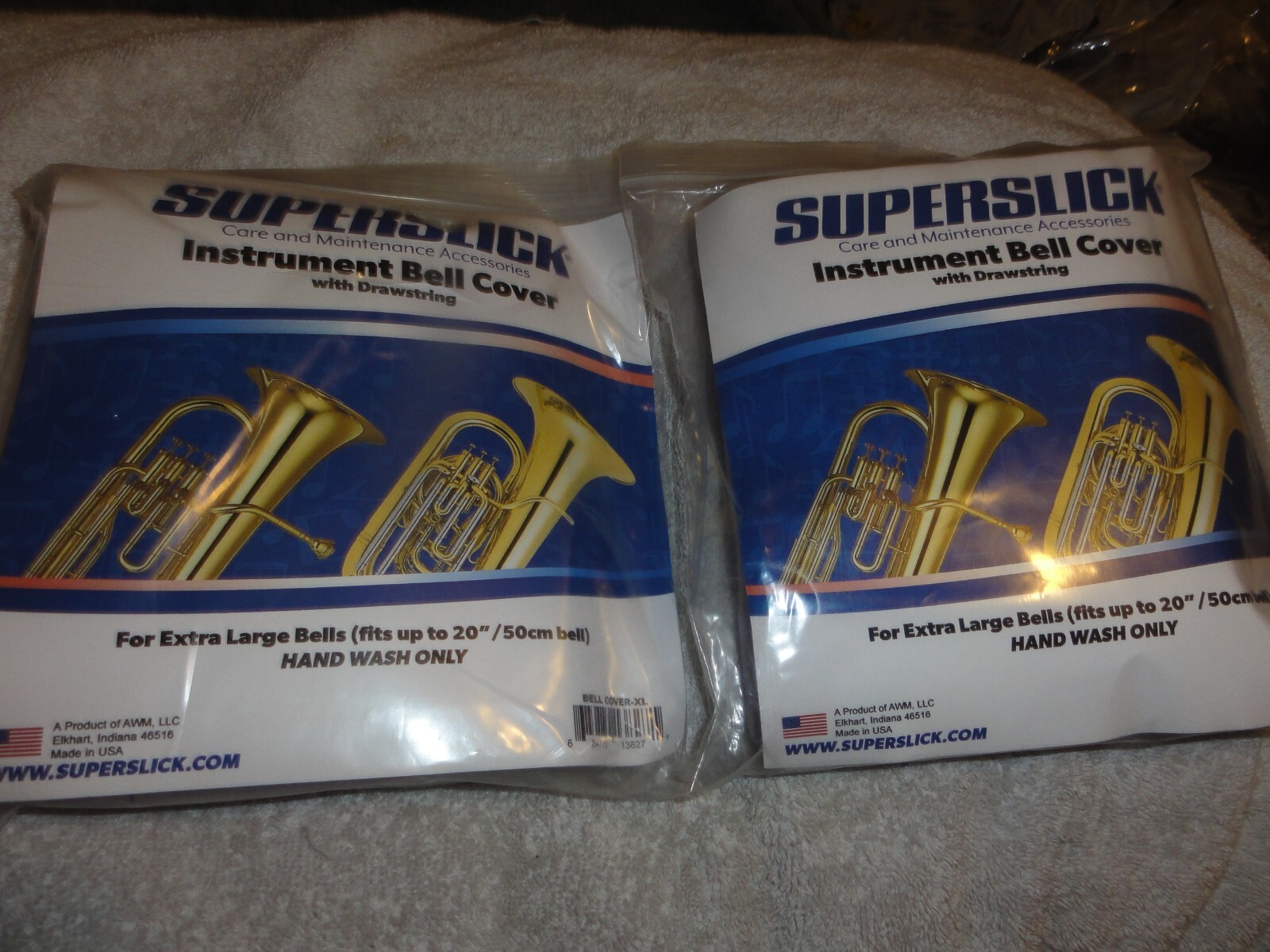 NEW LOT of 2 Superslick LARGE 20" grey Cloth Instrument Bell Covers TUBA+