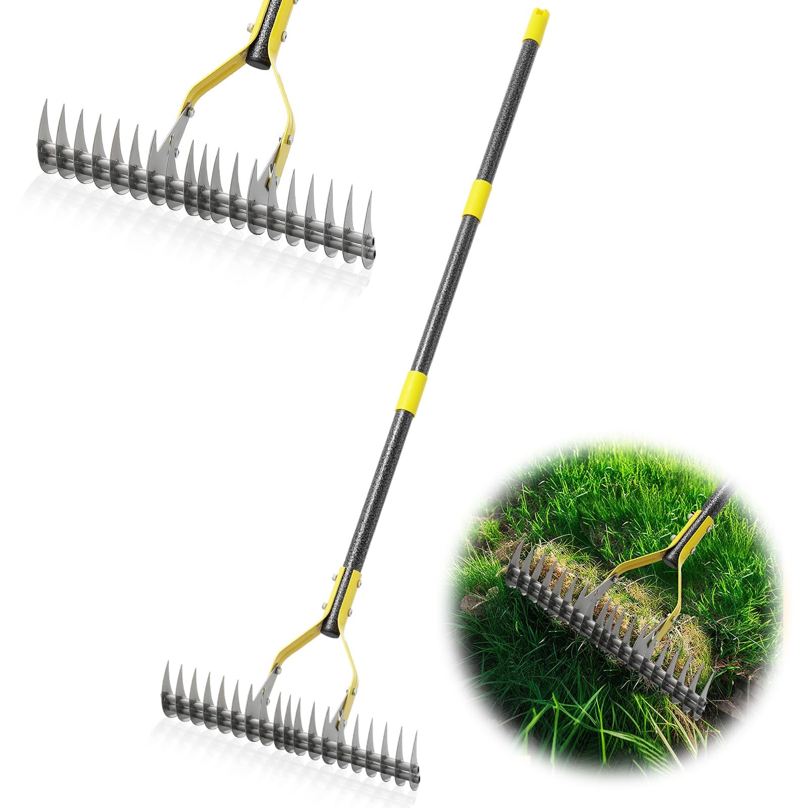 Best Thatch Rake 4.5FT Heavy Duty Metal Dethatcher with Adjustable Long Handle