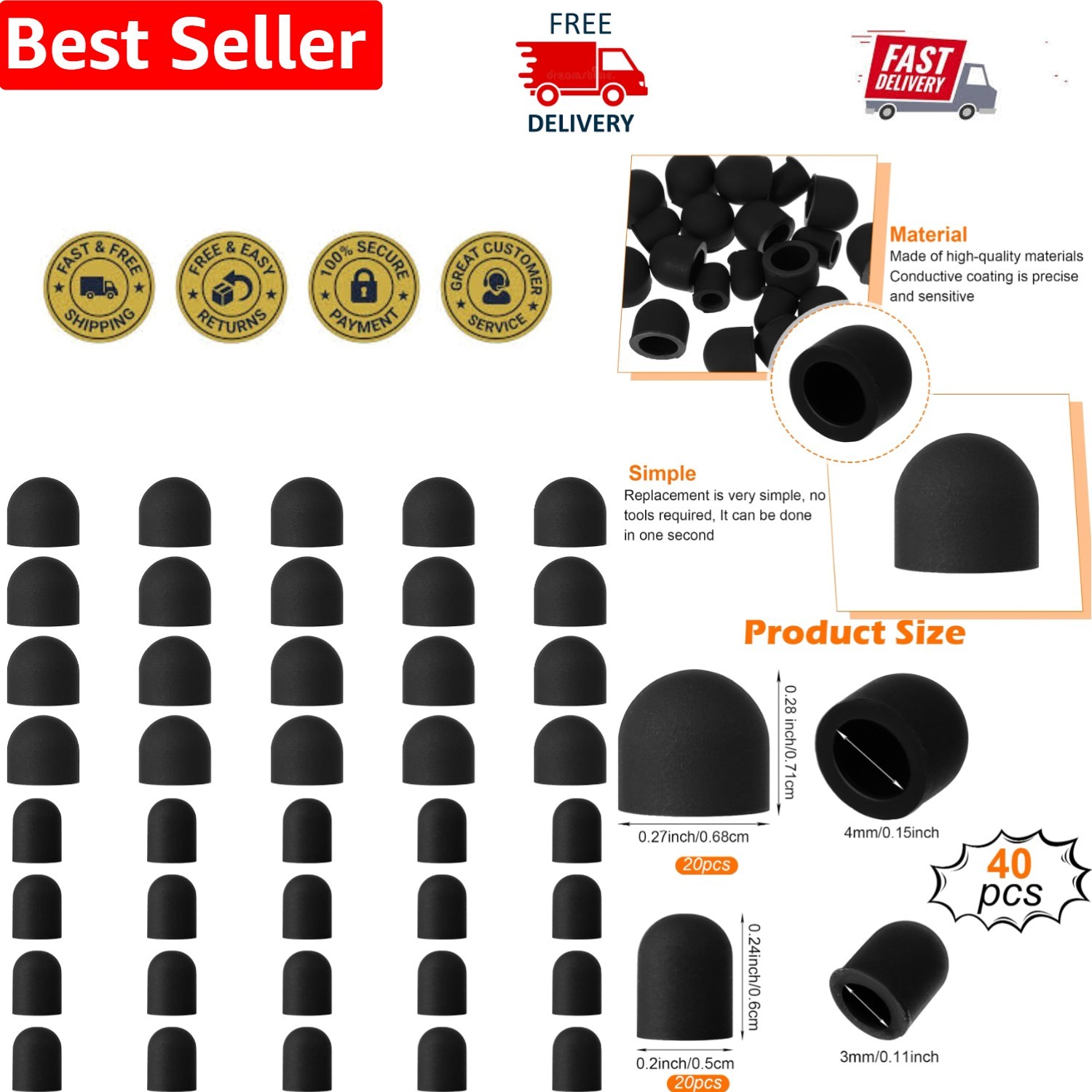 Universal Silicone Stylus Replacement Tips Pack of 40: Perfect for Art & Design