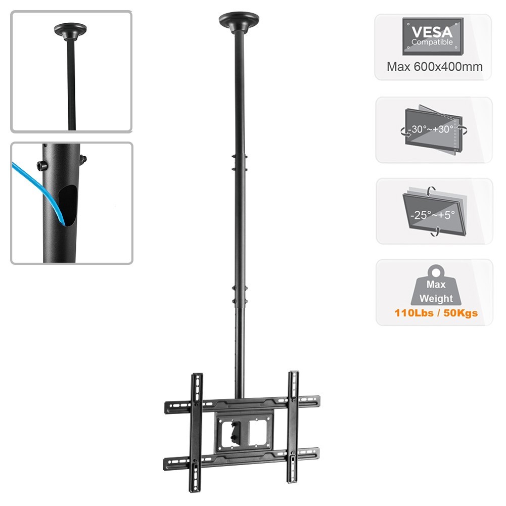 TV Ceiling Mount Bracket Tilt Swivel w/ 61.7" Arm For 37 40 42 60 65 70 80" VESA
