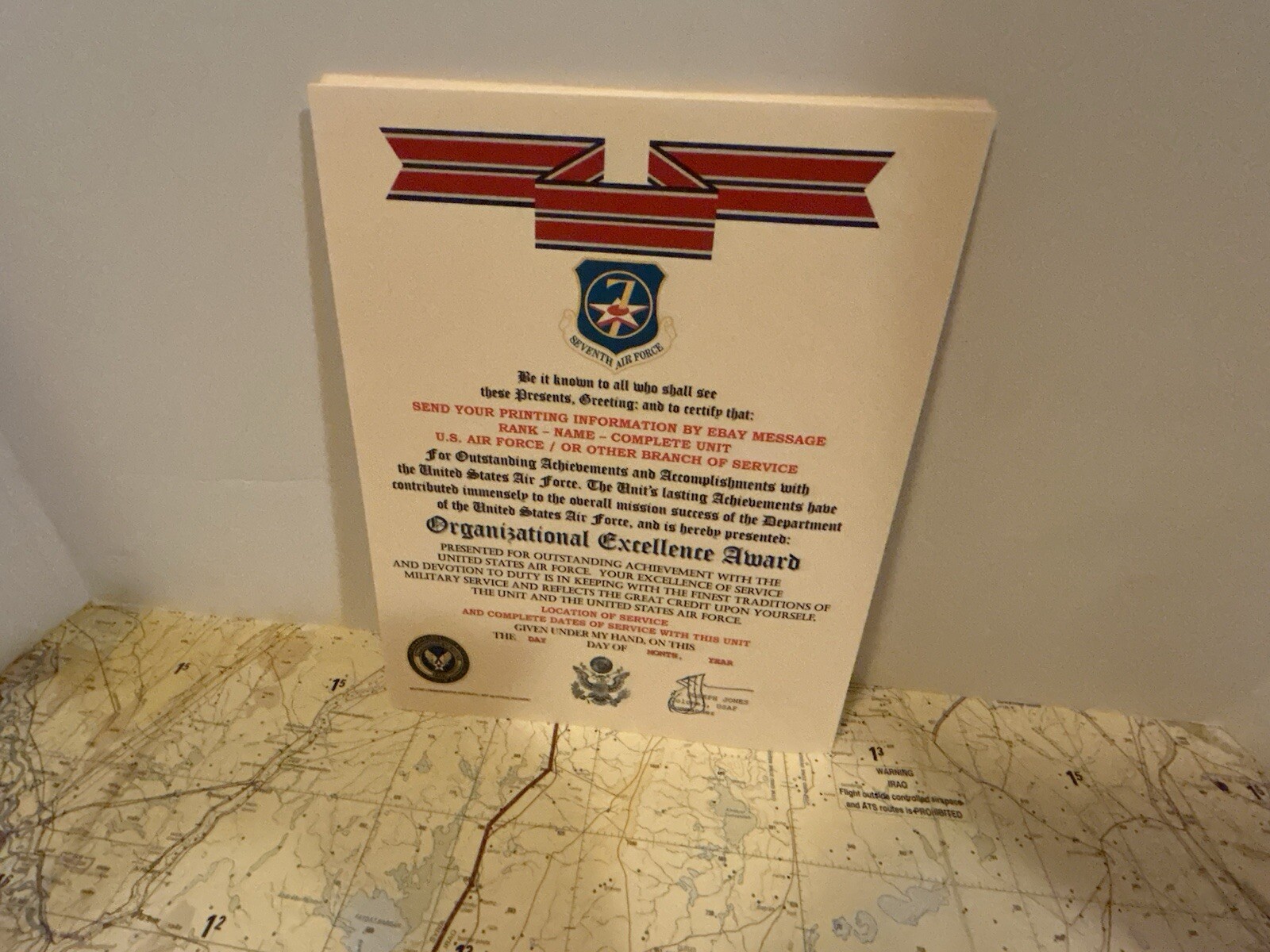 U.S. AIR FORCE / 7TH AIR FORCE - ORGANIZATIONAL EXCELLENCE AWARD CERTIFICATE