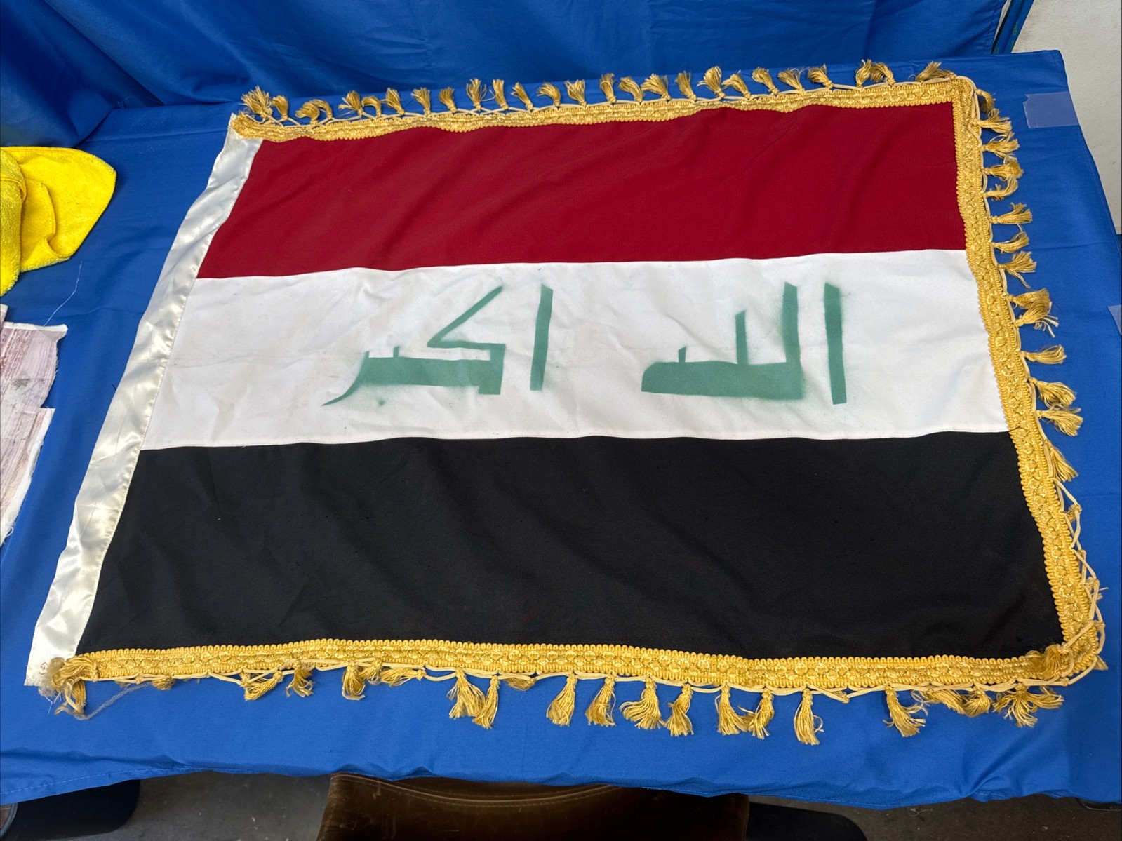 Original Iraqi OIF Veteran Bringback Flag Gold Fringe Satin 1991-2004  25x36”