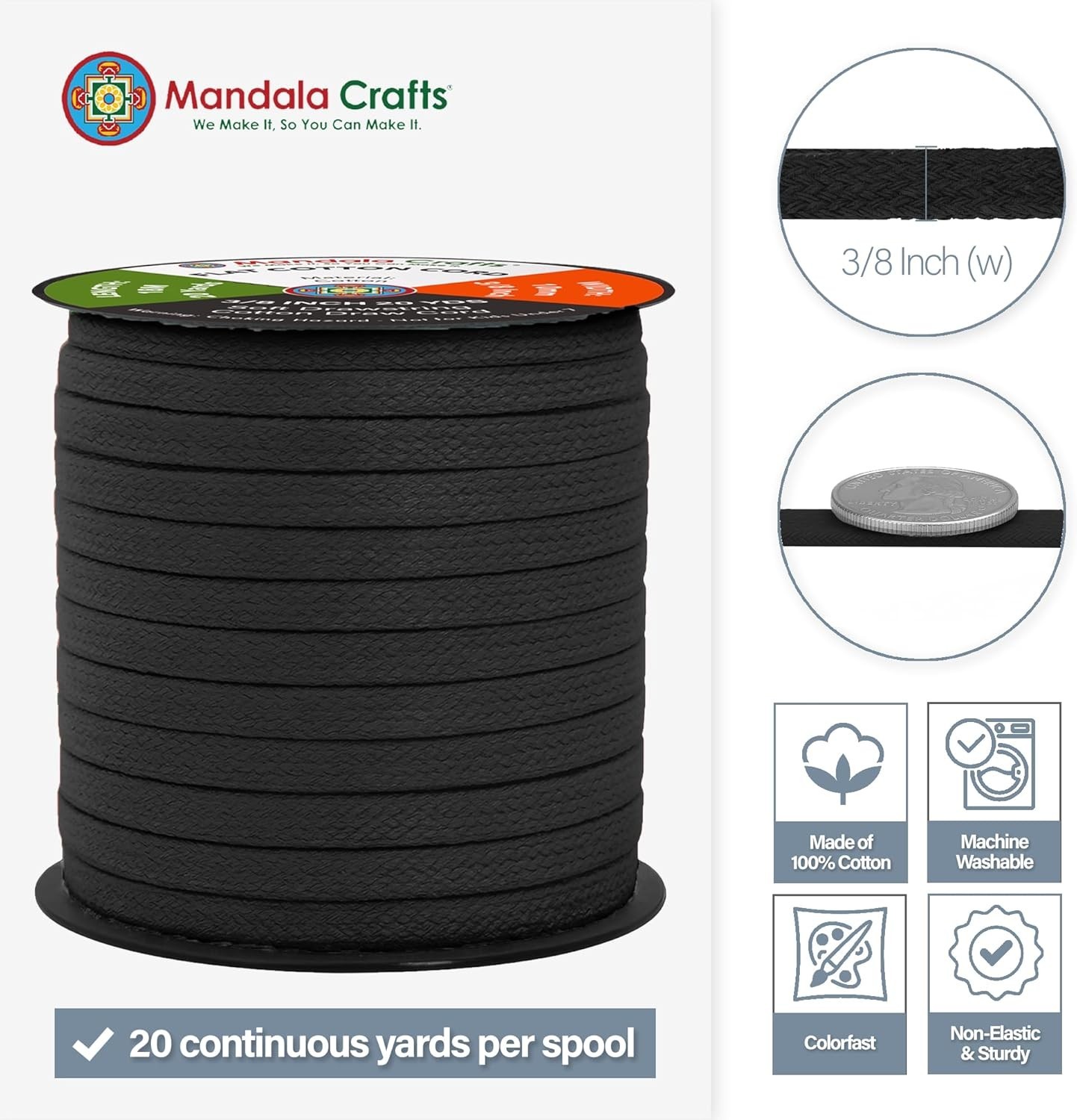 Black Flat Drawstring Cord Replacement, 3/8 Inch 20 YDs Black Soft Drawstring...