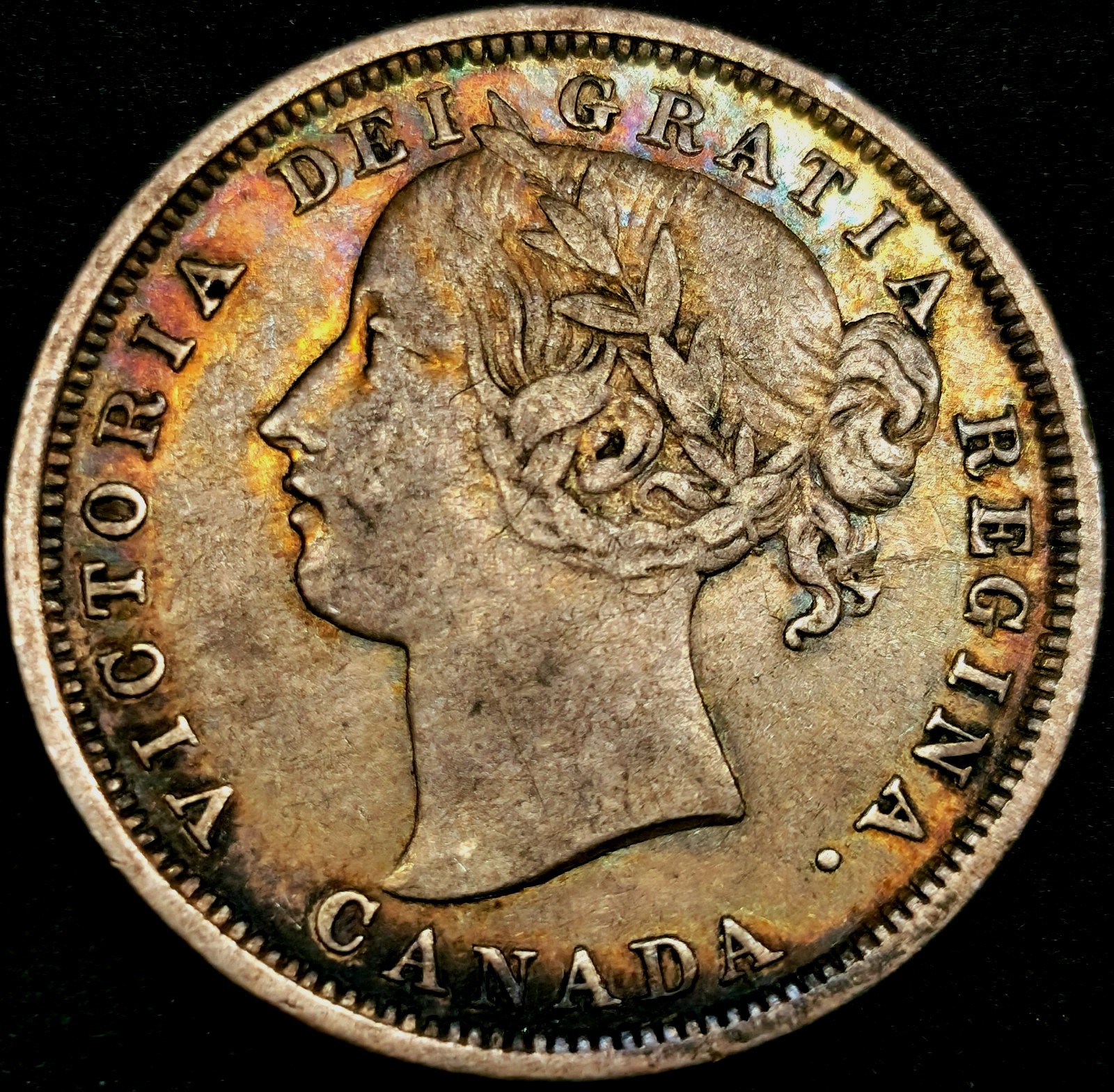 20 Cents 1858 Head Of The Very Young Queen Victoria Canada Toning High Grade Rar