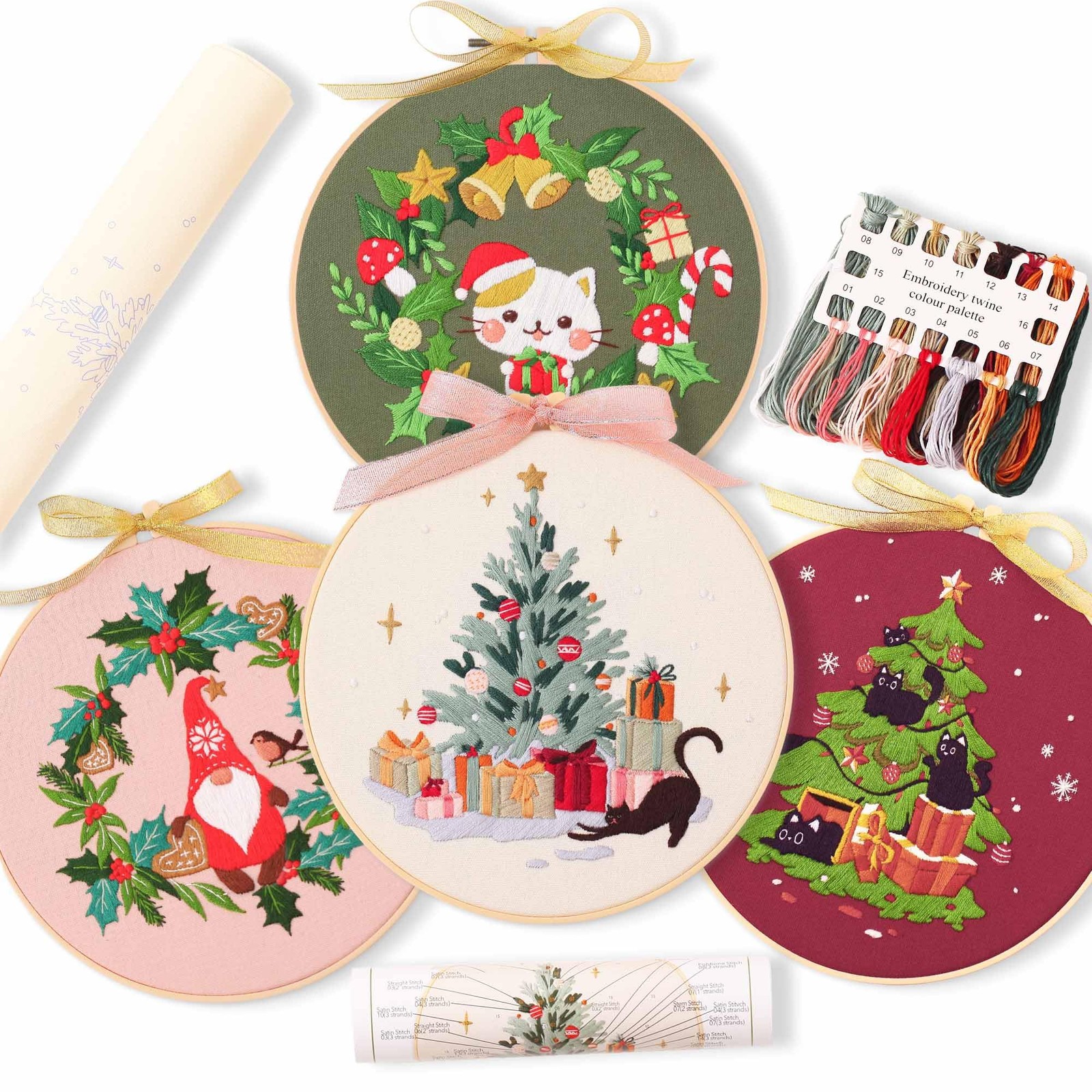REEWISLY 4pcs of Christmas Embroidery kit 11.8 Inches X Inches, Beige