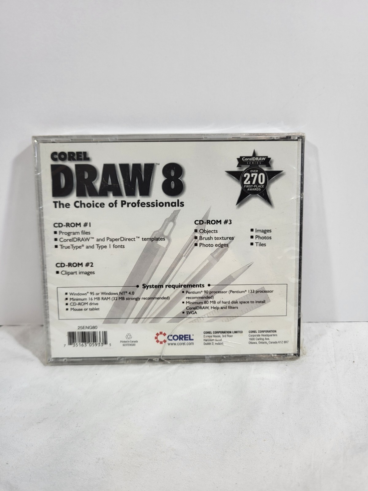 Corel Draw 8 CorelDraw 3 Disc Set 25ENG80 PC CD-ROM Software Windows Sealed