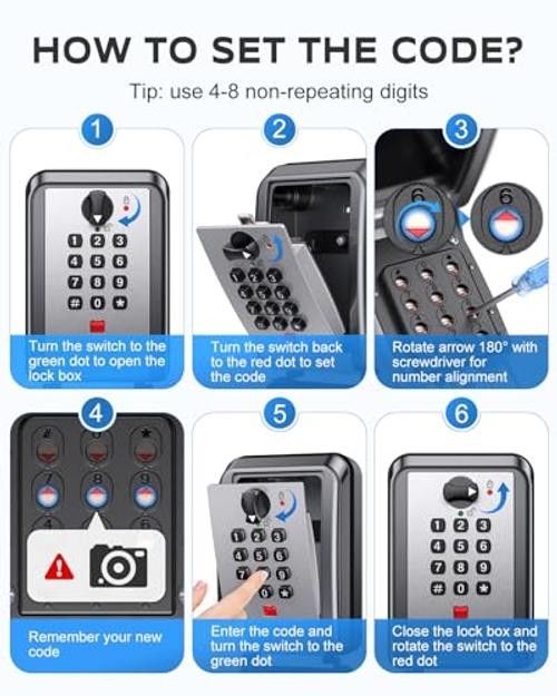 Wall-Mounted Key Lock Box, 12 Digit Combination Lock Box for Keys with Silver