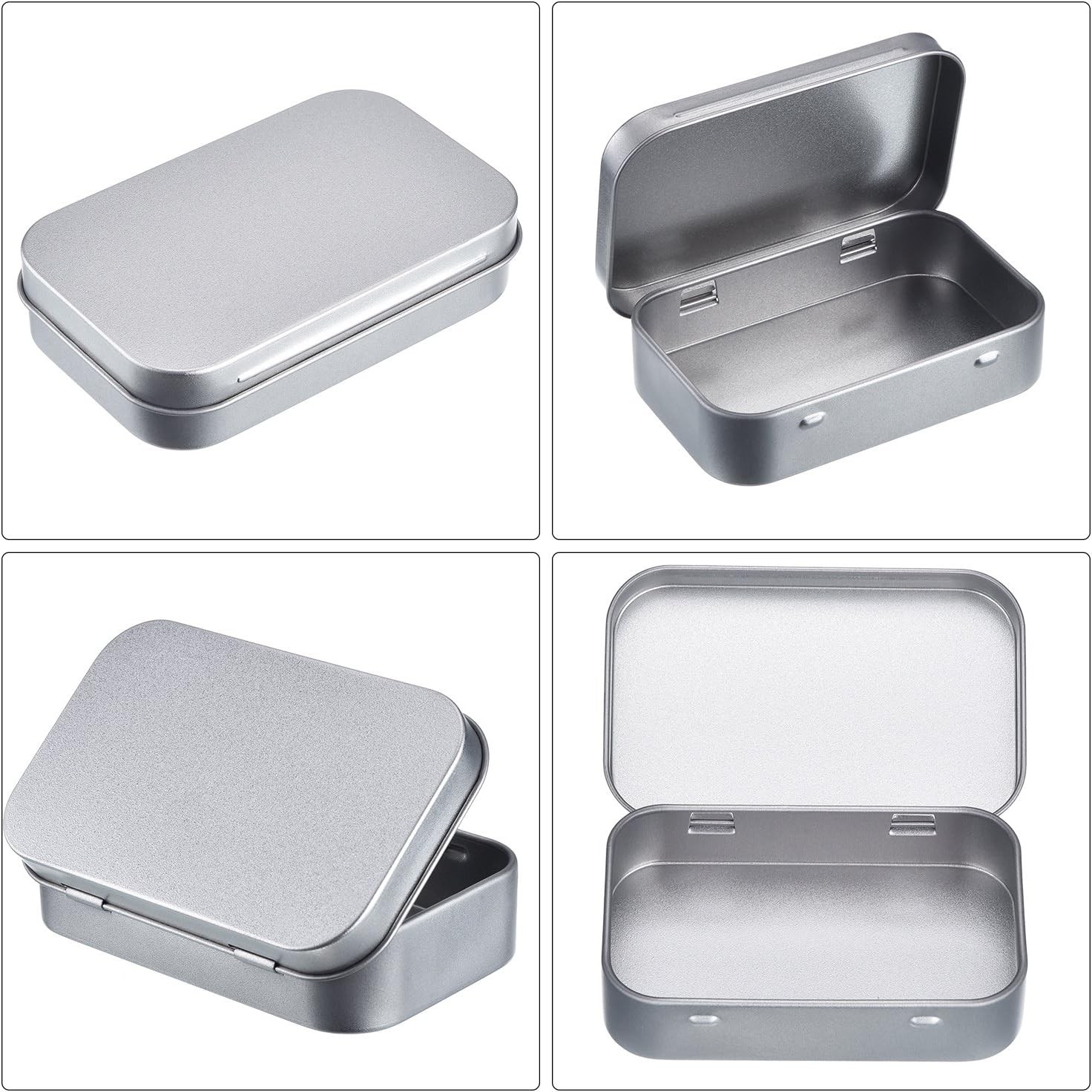 3 Pack 3 pack 3.75 x 2.45 x 0.8 Inch Metal Rectangular Empty Hinged Tins Box