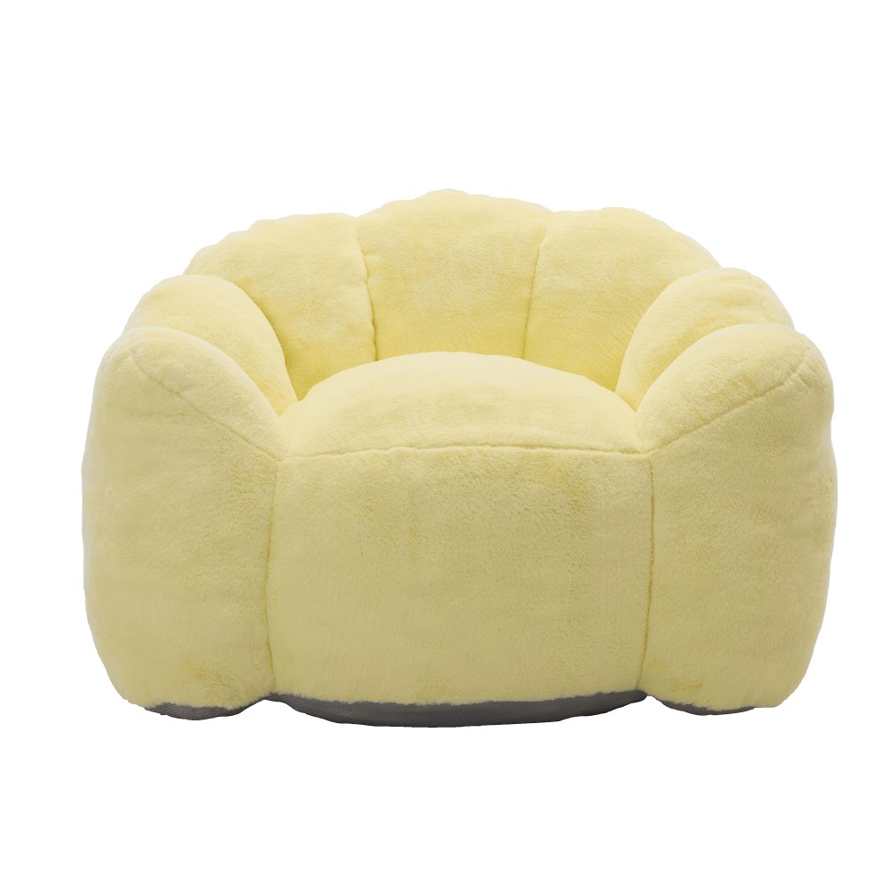 Faux Fur Bean Bag Sofa Chair Yellow Adult Foam Lounger w/ Pull Ring, No Assembly