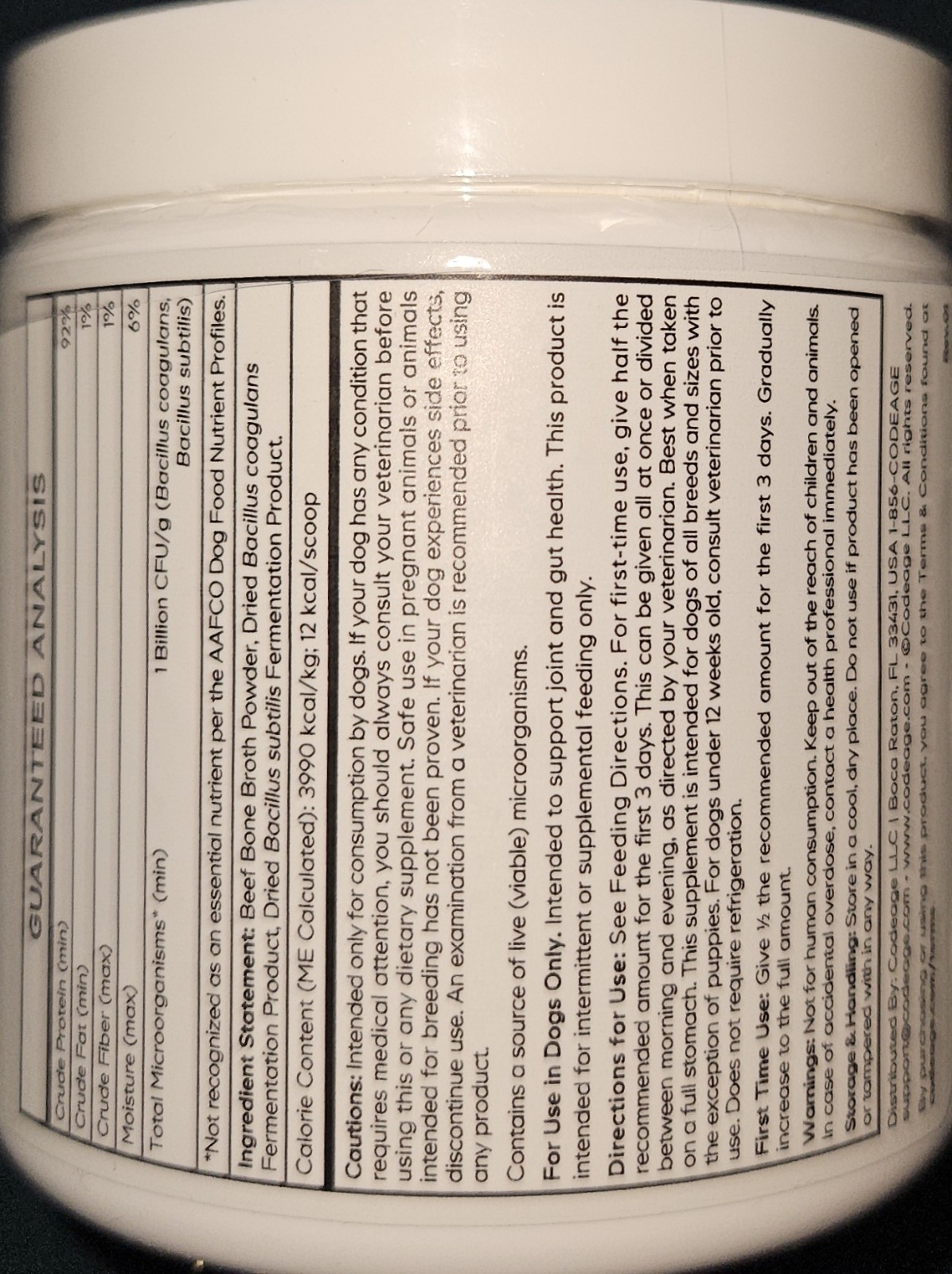 Codeage DNA Pet Beef Bone Broth Powder for Dogs Supplement Grass-Fed + Probiotic