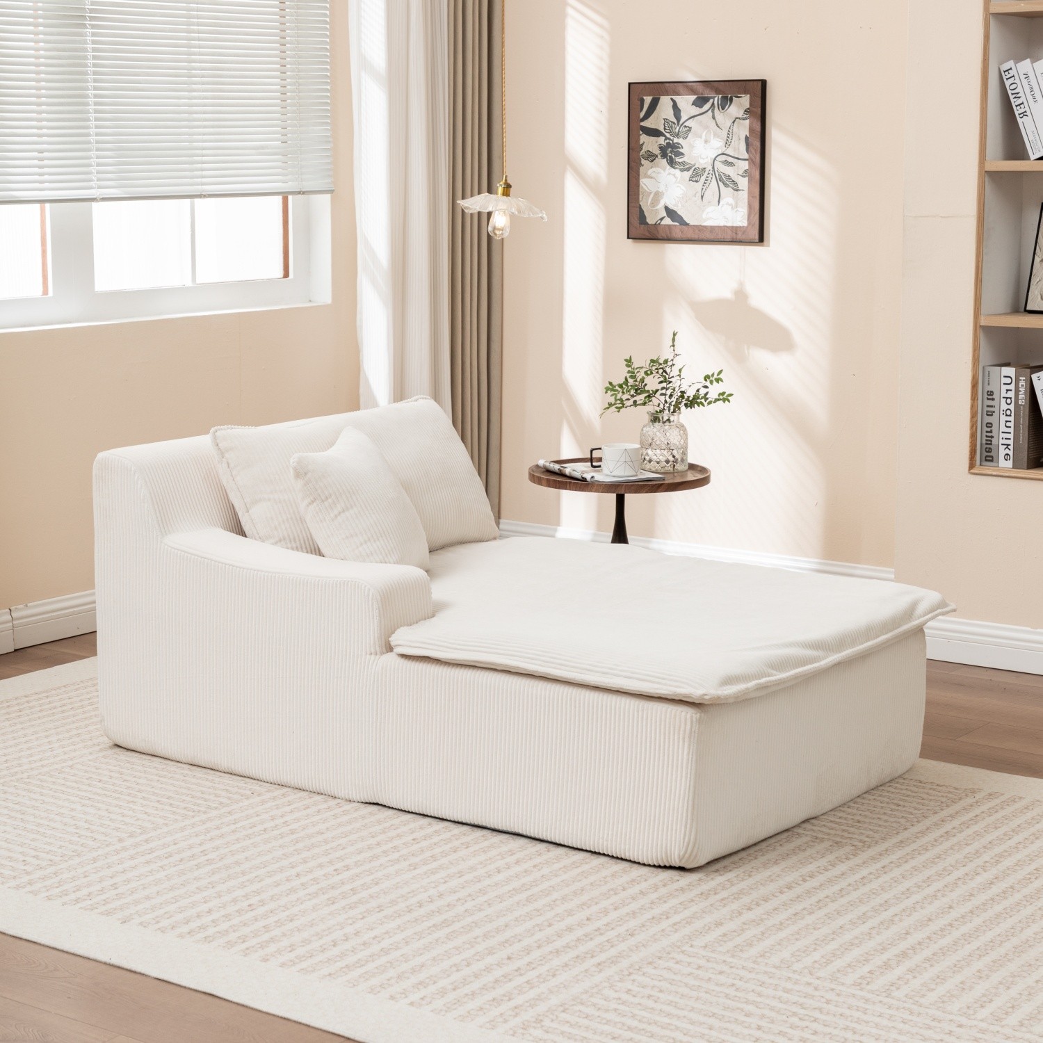 Modern Single Upholstered Chaise Lounge Chair with Right Armrest for Living Room