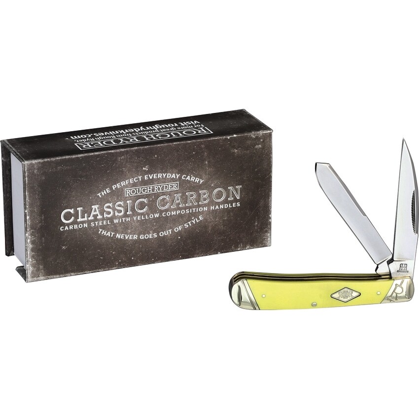 Rough Ryder Trapper pocket knife Carbon Steel blades Wharncliffe yellow handles