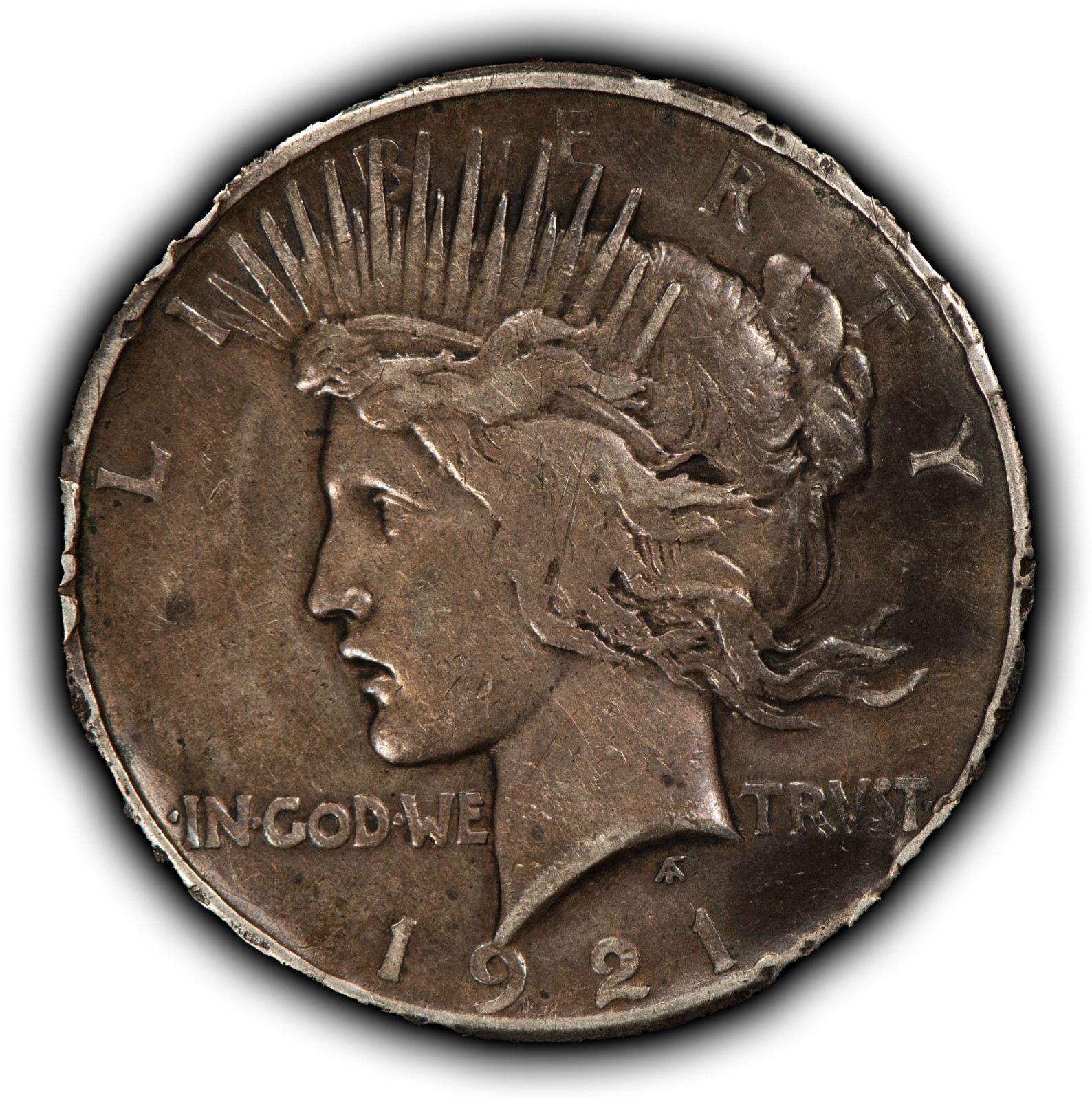1921 $1 Silver Peace Dollar - High Relief  - AU Key Date Coin - SKU-B5251