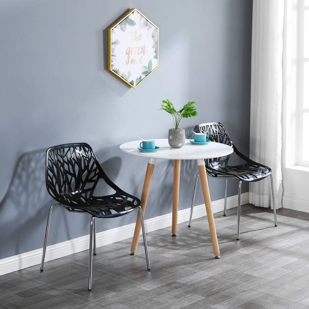 Modern Stackable Dining Chair Set of 4, Black, Plastic Birch Sapling Chairs for