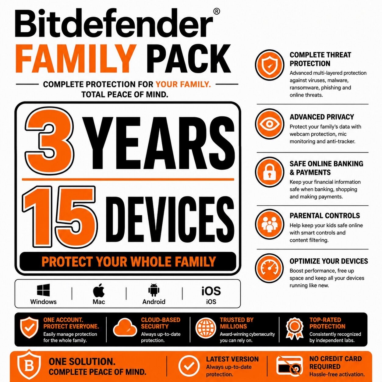 Bitdefender Total Security 2026 - 15 Devices, 3 Years Protection, Daily VPN