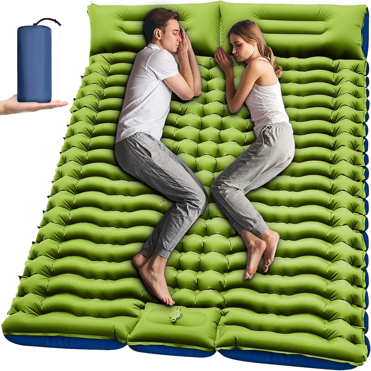 Double Sleeping Pad -Self Inflating Extra Thick Double Sleeping Pad with Pillow
