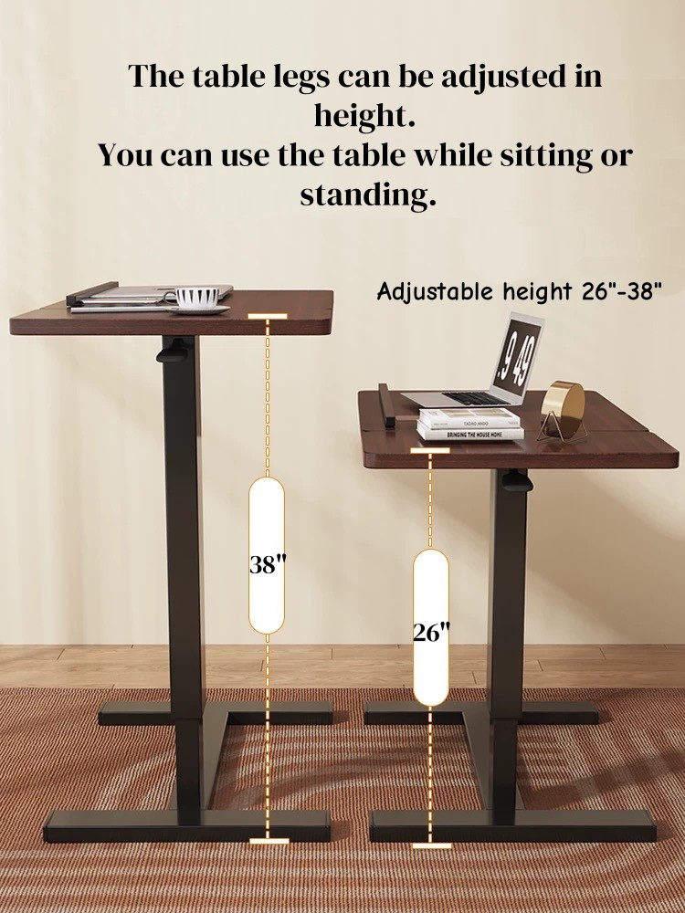 Overbed Bedside Desk, Adjustable Rolling Laptop Stand Tray Table, Walnut