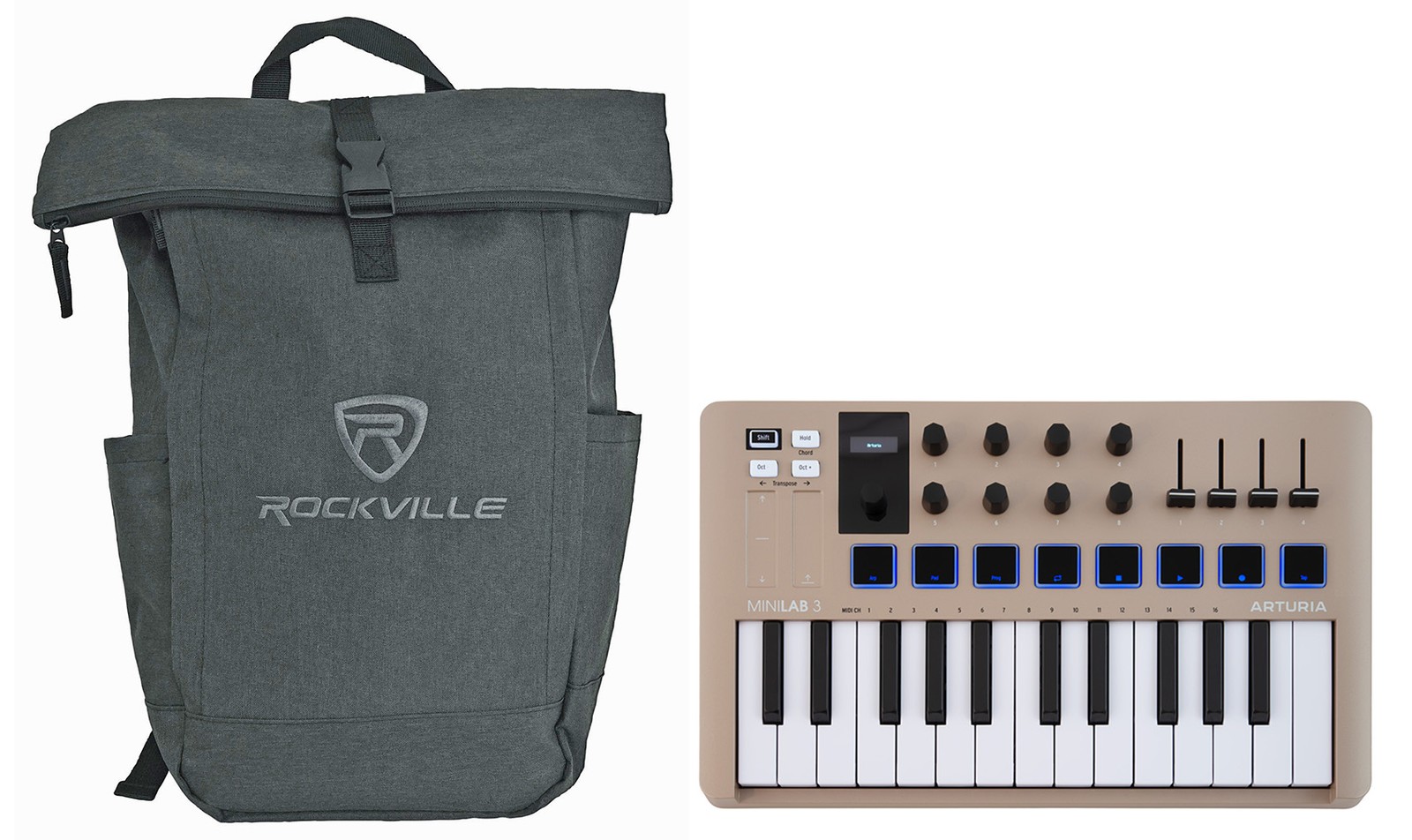 Arturia MiniLab 3 Champagne 25 key MIDI USB Keyboard Controller+Backpack