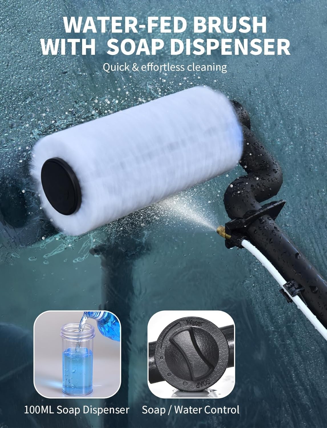Electric Solar Panel Cleaning Brush and Pole Kit, 20Ft Extendable Washing Kit wi