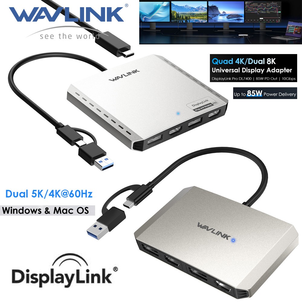 WAVLINK Dual DP Dual HDMI Laptop Docking Stations DisplayLink DL7400 8K Display