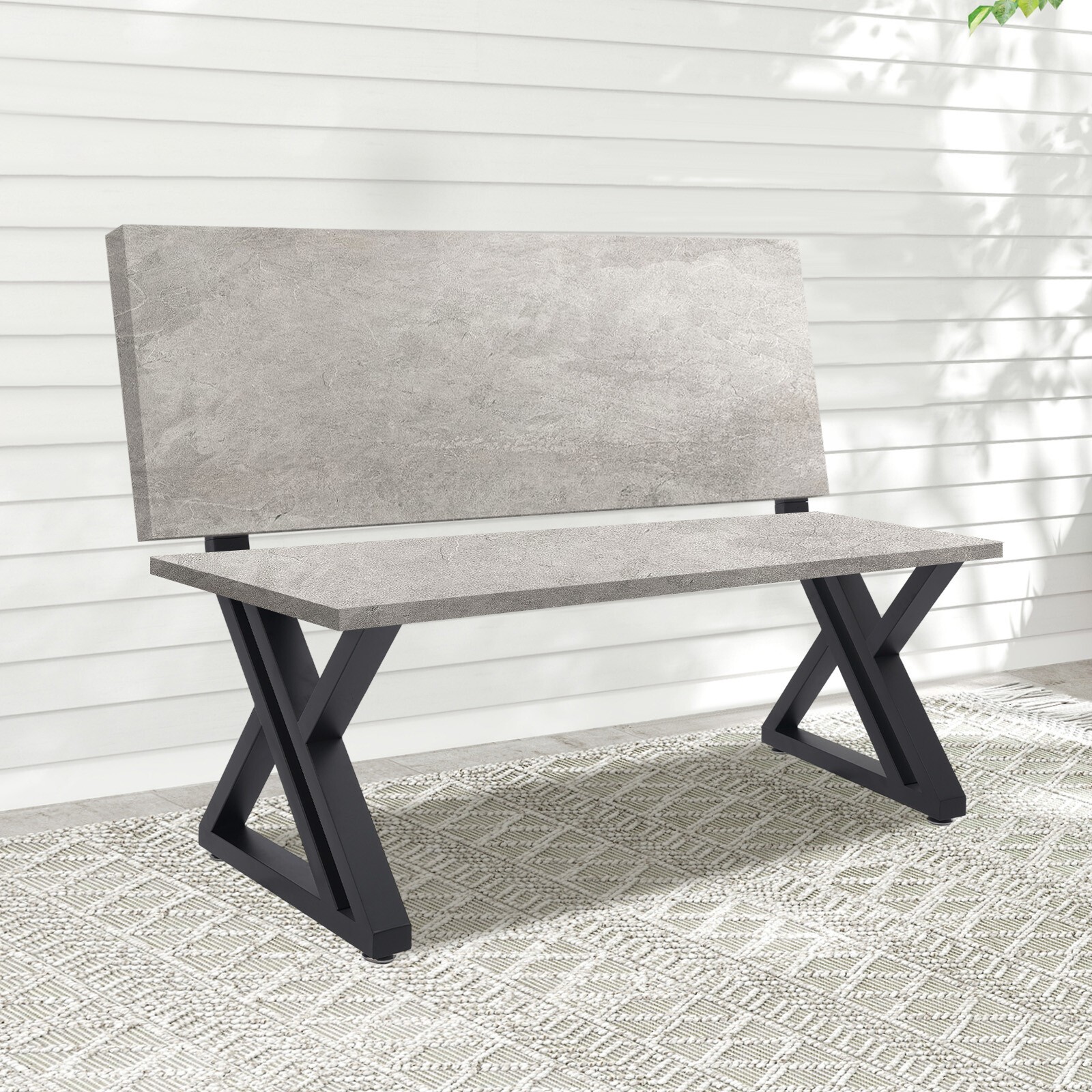 2PCS Bench Legs Z-Shaped Bench Legs with Backrest Bracket Bench Legs Black
