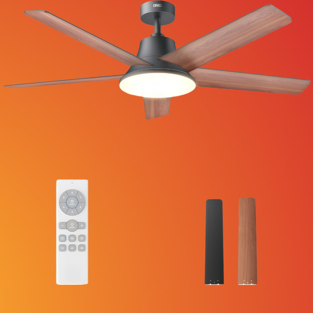 52" Ceiling Fan with Lights, Remote, 6 Speeds, Dimmable LED, Black