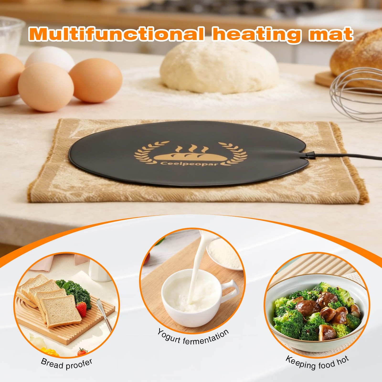 Ceelpeopar Sourdough Bread Proofing Mat for Riser, 14 inches, Black