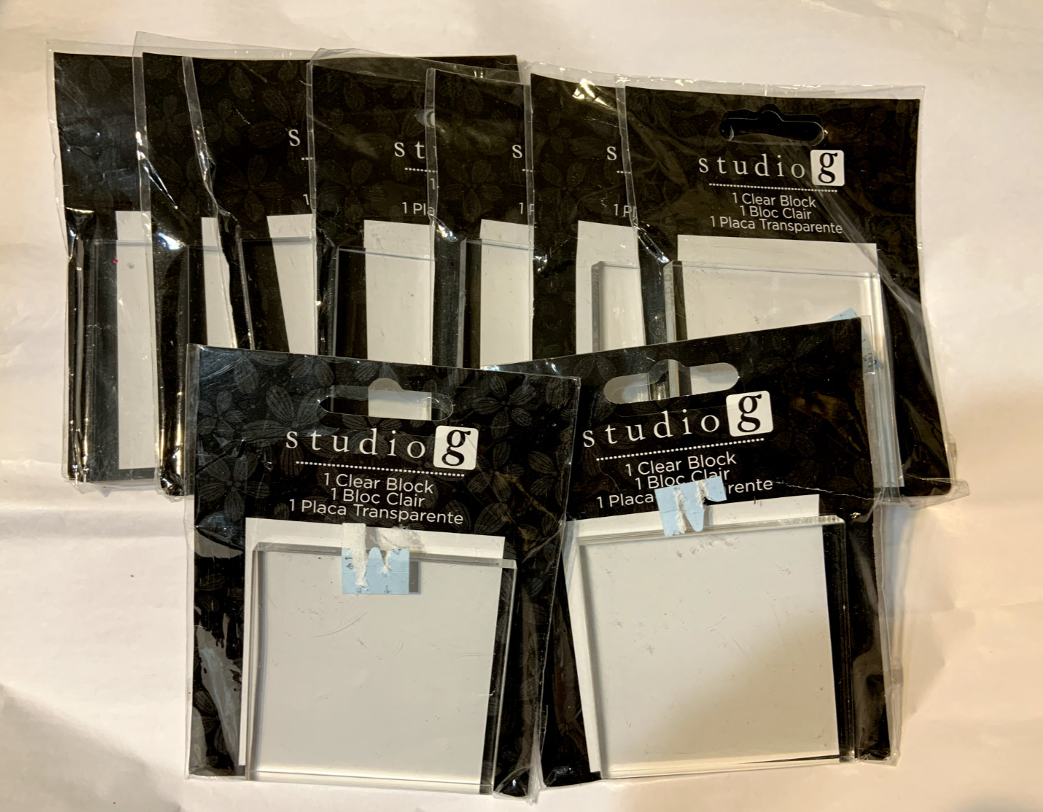 Lot of 9 Studio G clear blocks ( used for clear stamps ) 2.5" x 2.5" in.