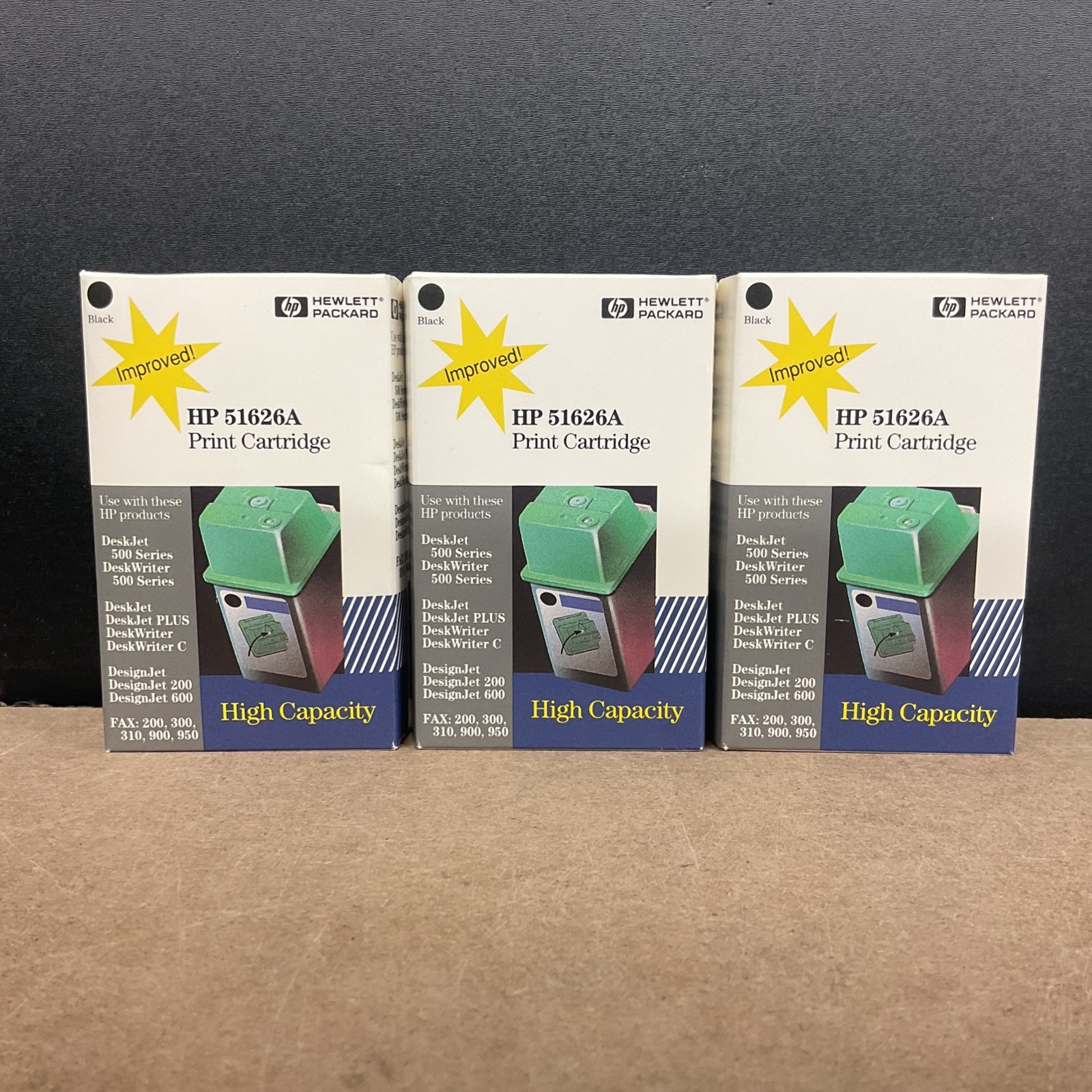 Hewlett Packard HP 51626A Print Cartridge Black Lot Of 3 Expired Factory Sealed