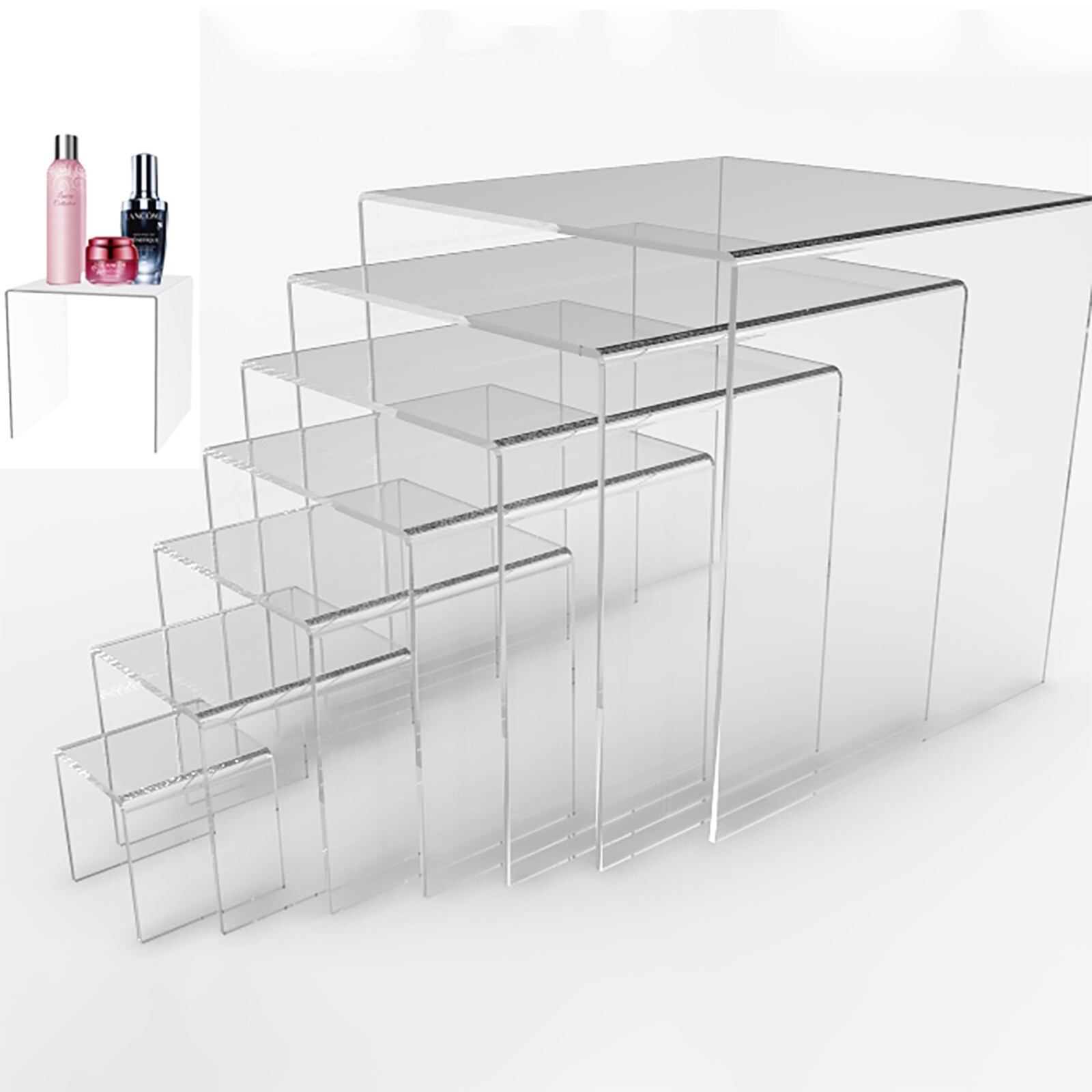 Seven Riser Combo Cube 3-Sided Yellow Plexiglass Pedestal Showcase Fixtures