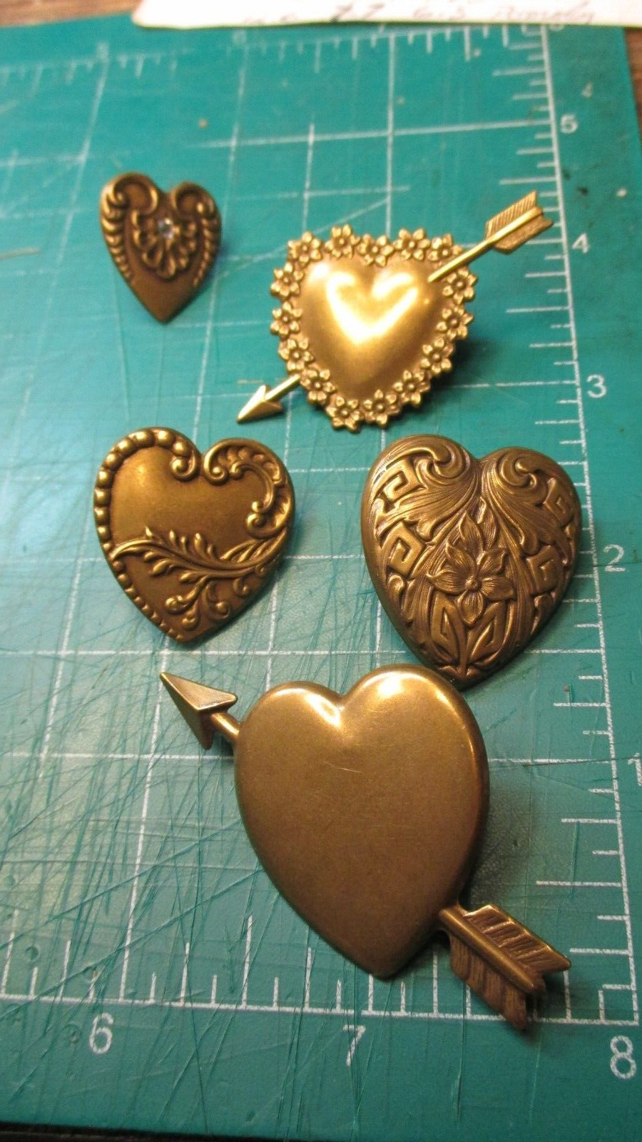Heart Lapel Pin Lot Gold Tone