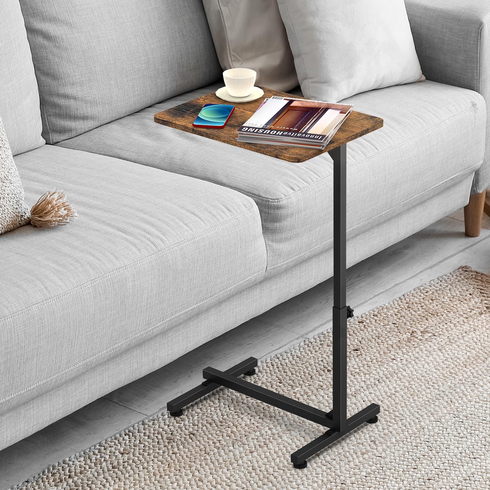 C Table for Sofa Living Room Couch Side Table for Small Spaces with Rounded C...