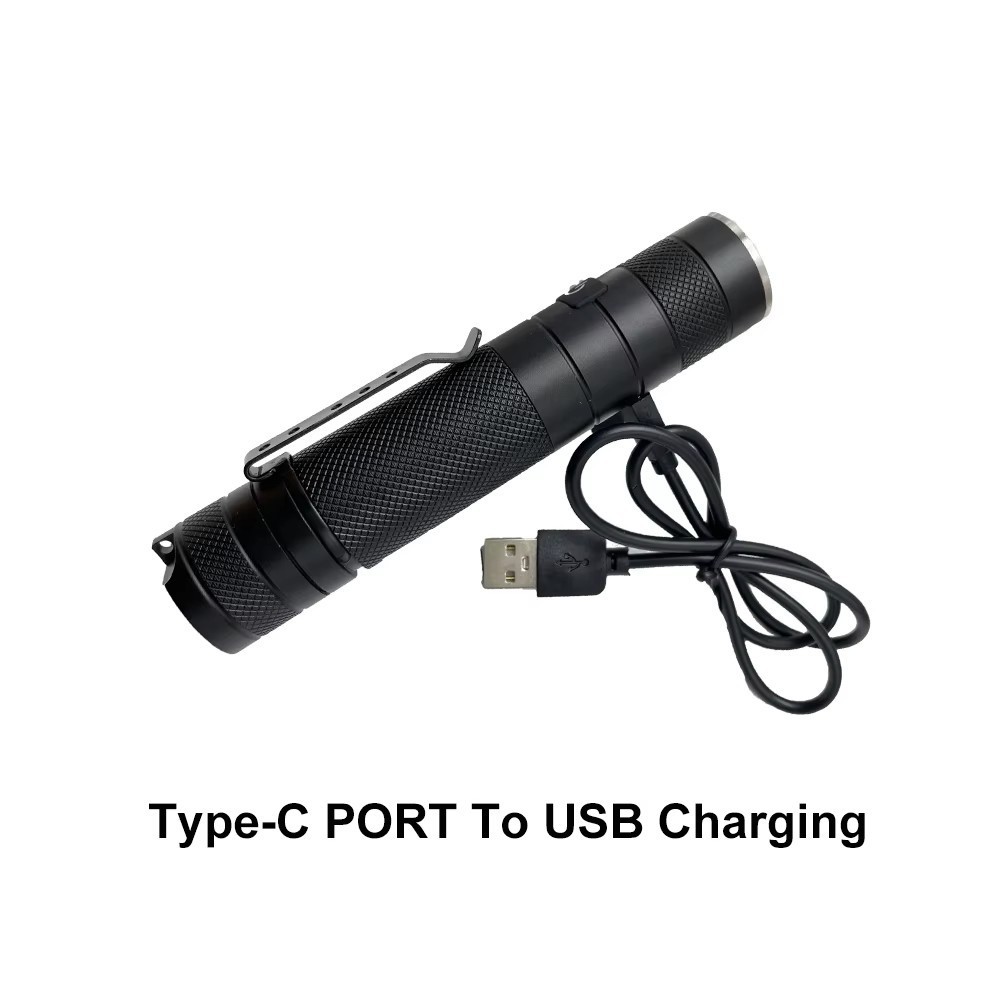 Bright Portable White Flashlight Type-C USB port Rechargeable LED Flashlight