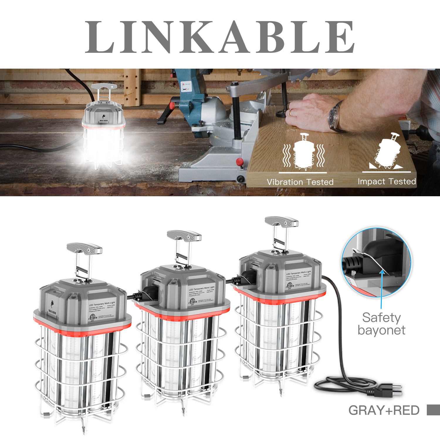 100W LED Temporary Work Light Industrial Construction Linkable High Bay Lights