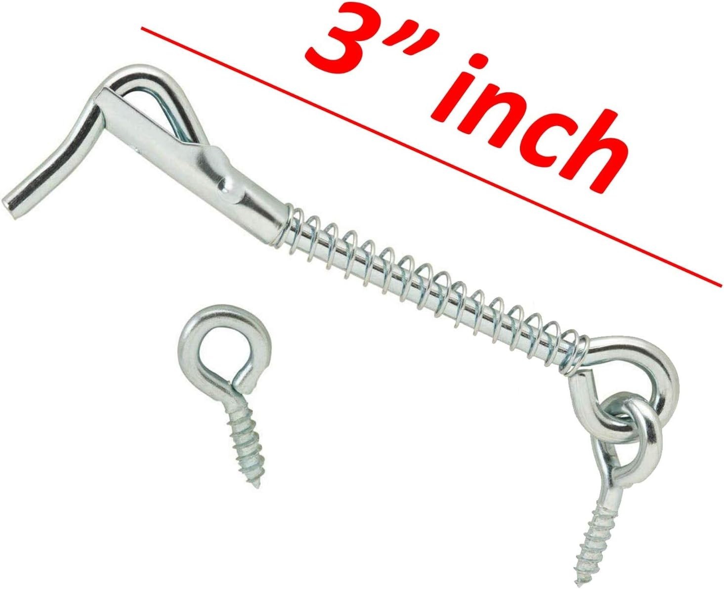 Pack of 4 Zinc Plated Wire Gate Hook & Eye Latch with Spring Lock - Easy Install