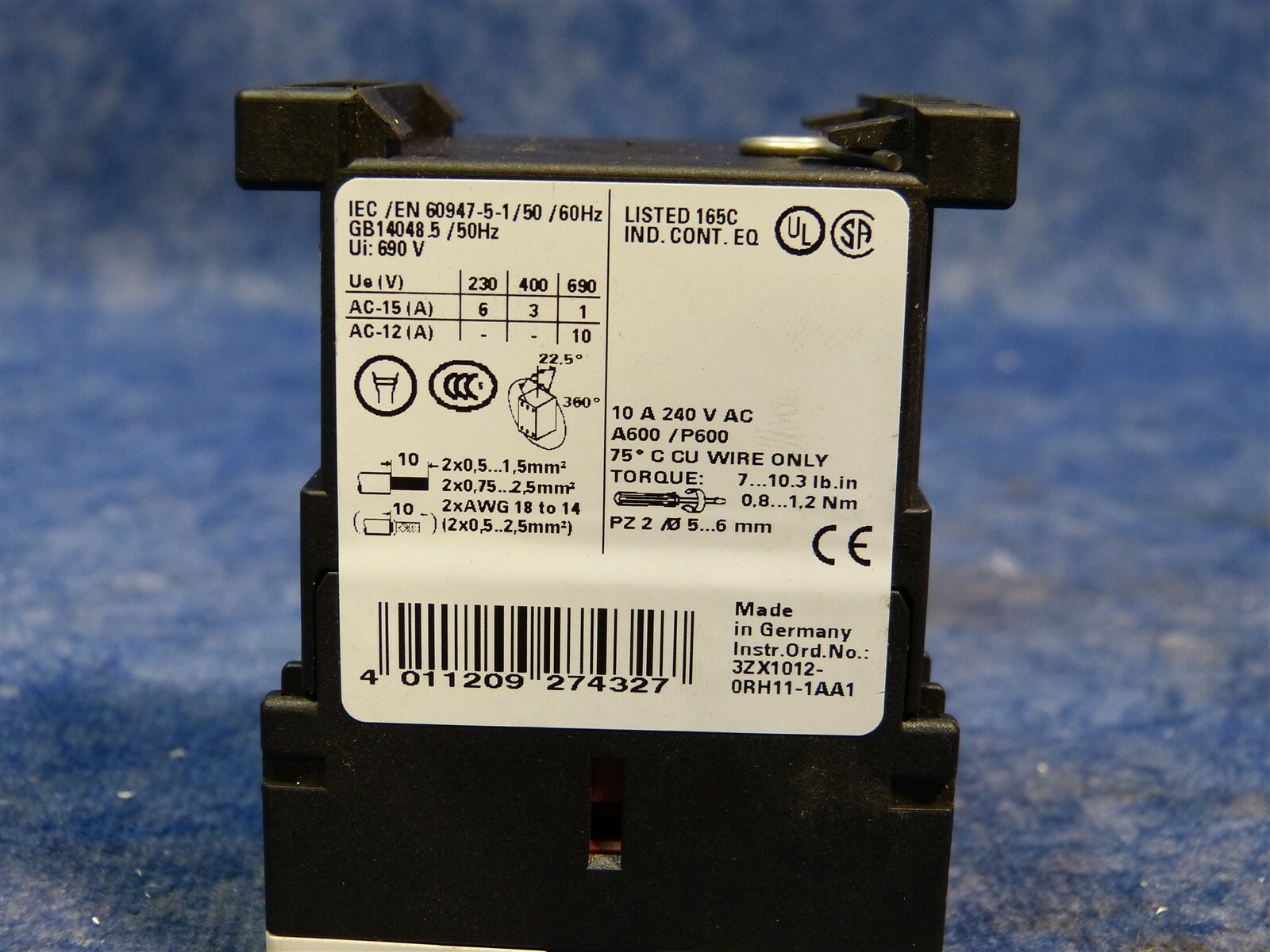 Siemens 3ZX1012-0RH11-1AA1 Contactor, 24v DC Coil