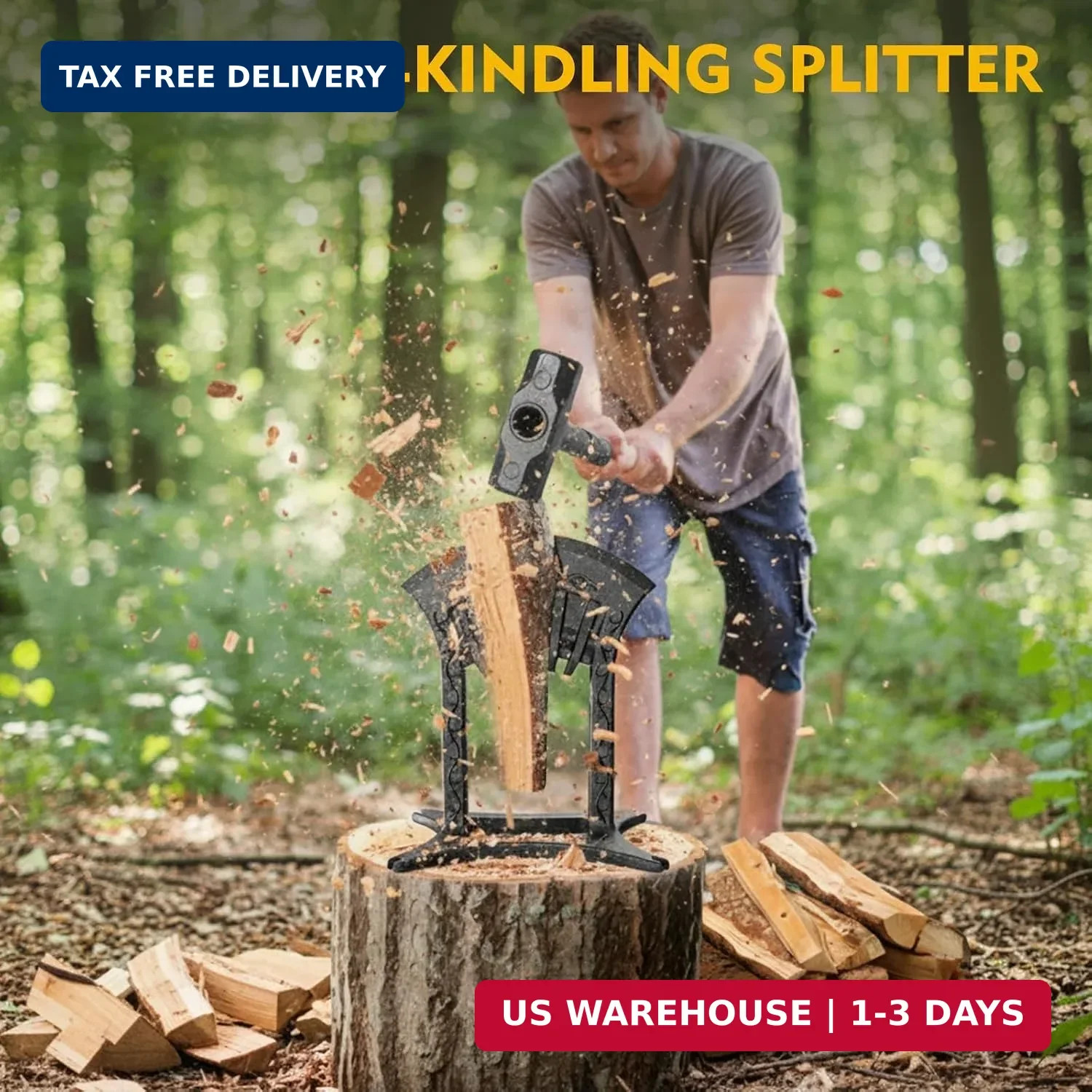 Cast Iron Kindling Splitter with 3Lbs Sledge Hammer,Medium-Sized | One-piece mol