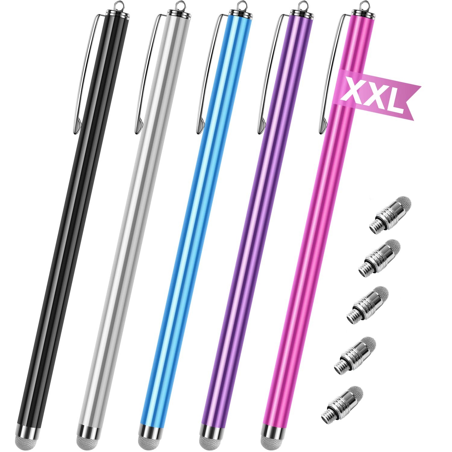 Stylus pens for Touch Screens [5 Pack Long Pen Body] Fiber mesh Solid color