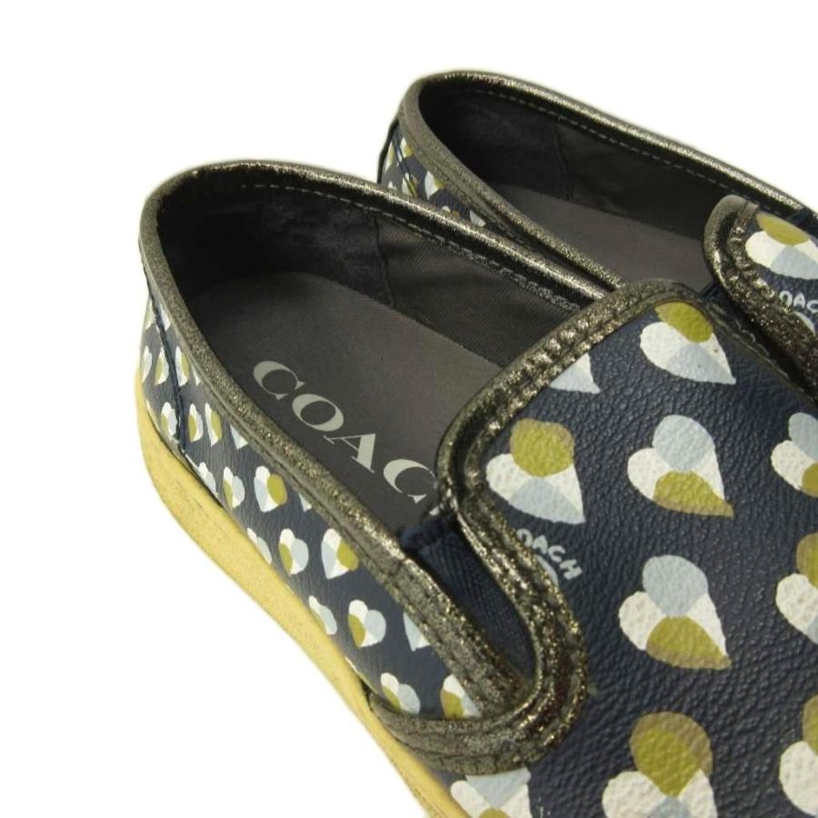 COACH Slip-On Sneakers Heart Pattern Leather 36.5 23.5cm Navy