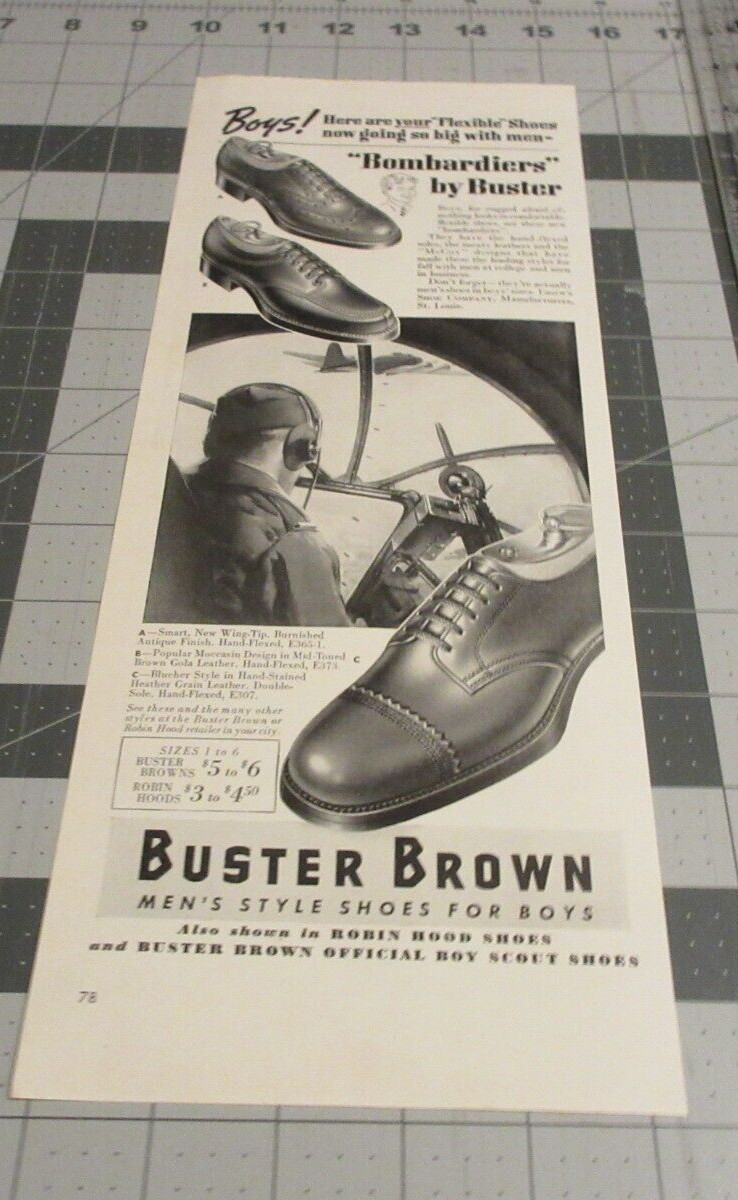 1942 Buster Brown Boys Bombardiers, WWII ERA Print Ad