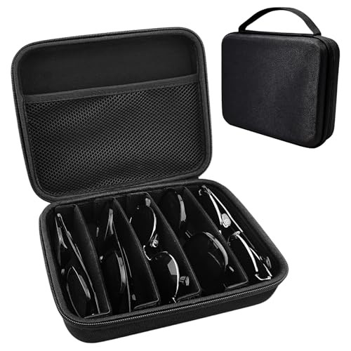 Travel Sunglasses Organizer Case, 5 Adjustable Slot for Multiple Black
