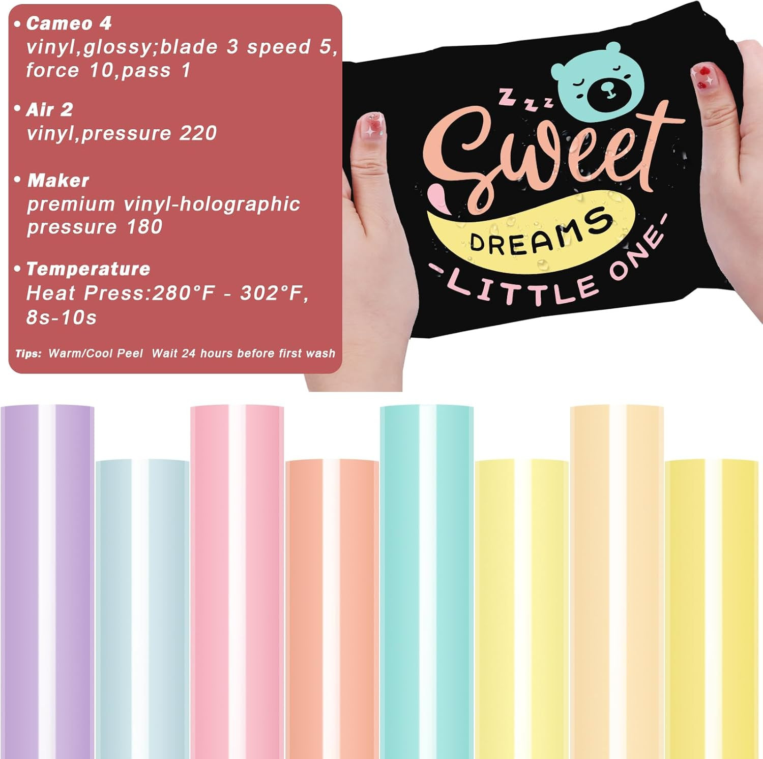 Pastel Iron on Vinyl Boho Heat Transfer Vinyl Bundle 12 X 10 In, 8 Assorted Past