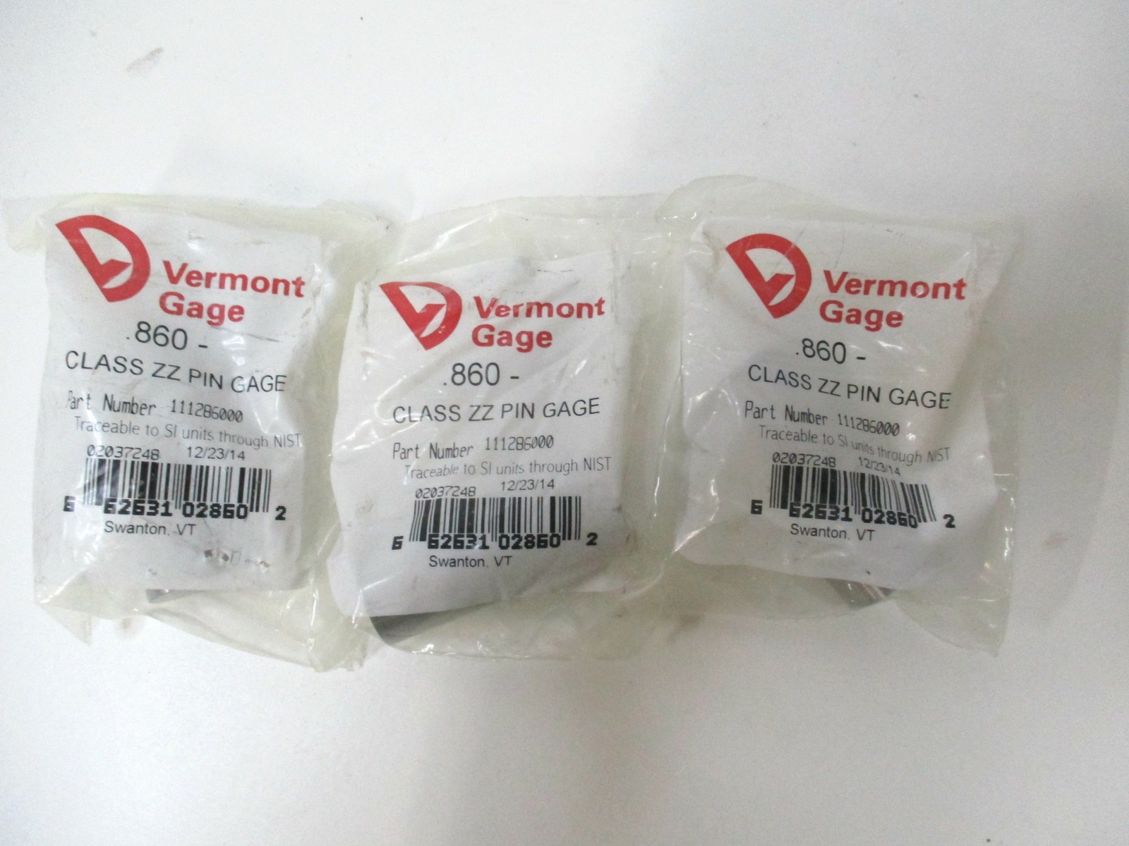 Vermont Gage (111286000) 0.0860 Tollerance Class ZZ Steel No-Go Pin Gage - Qty 3