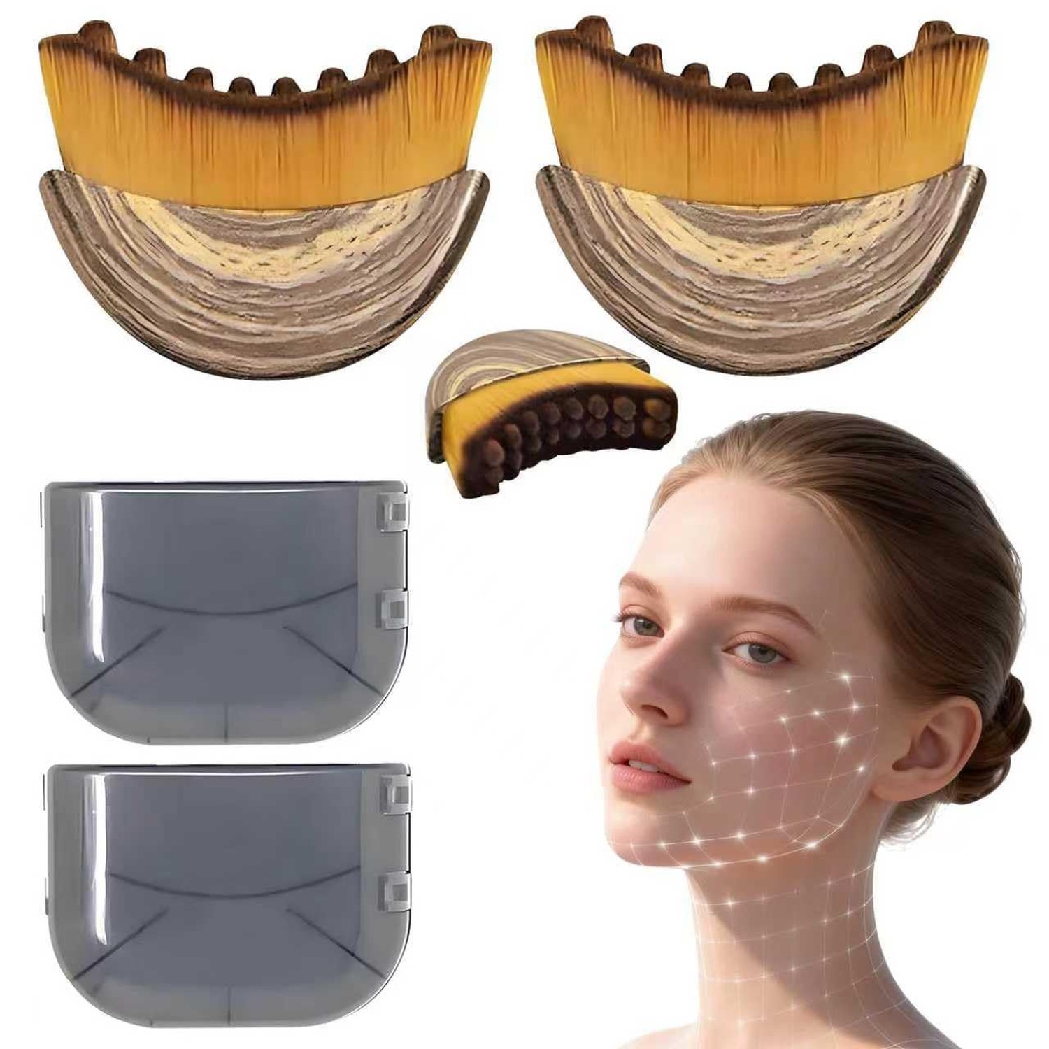 Lymphatic Contour Face Brush & Stainless Steel Gua Sha Tool Set, Facial Massa...