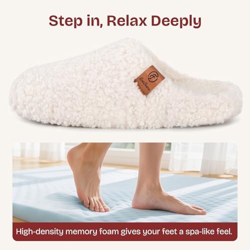 Women's Fuzzy Slip-on Slippers Soft Comfy Memory Foam Indoor House 9-10 Beige